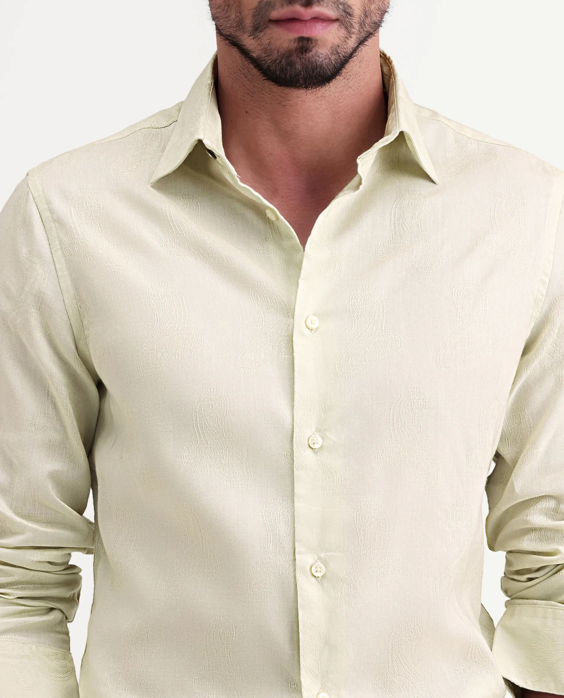 Rare Rabbit Men's Alvo Pastel Green Viscose Blend Fabric Full Sleeve Spread Collar Regular Fit Jacquard Shirt - Image 6