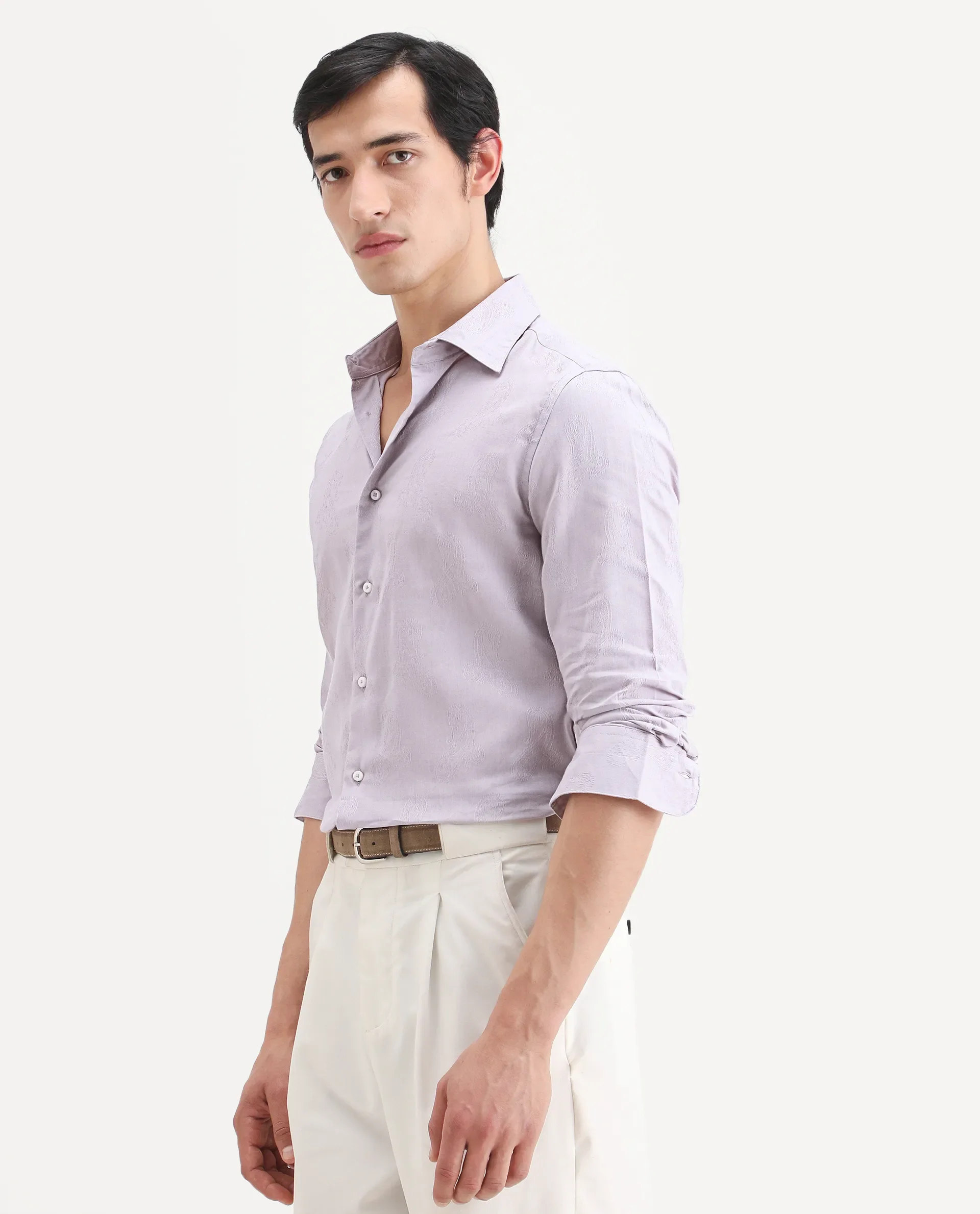Rare Rabbit Men's Alvo Purple Viscose Blend Fabric Full Sleeve Spread Collar Regular Fit Jacquard Shirt - Image 5