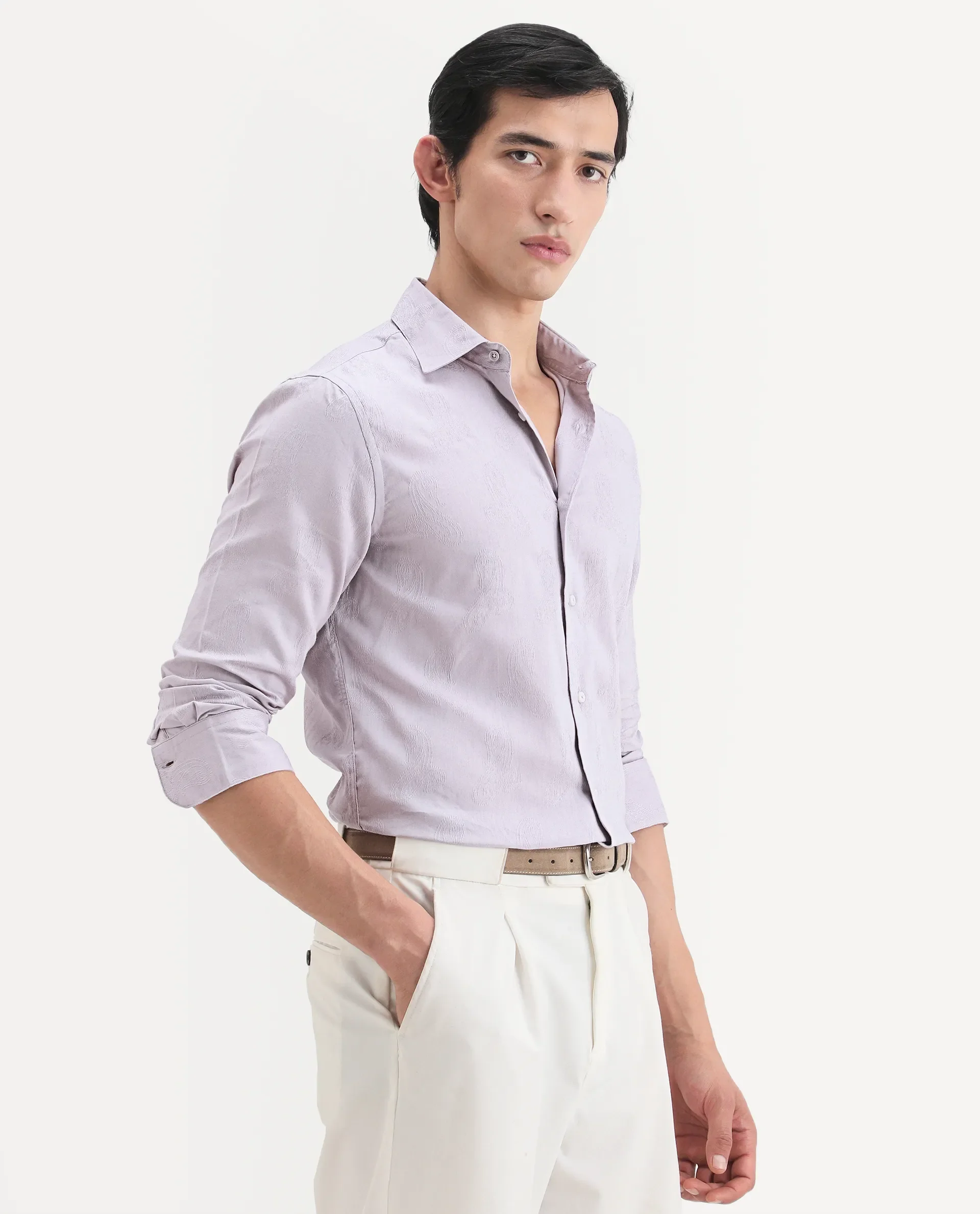 Rare Rabbit Men's Alvo Purple Viscose Blend Fabric Full Sleeve Spread Collar Regular Fit Jacquard Shirt - Image 6