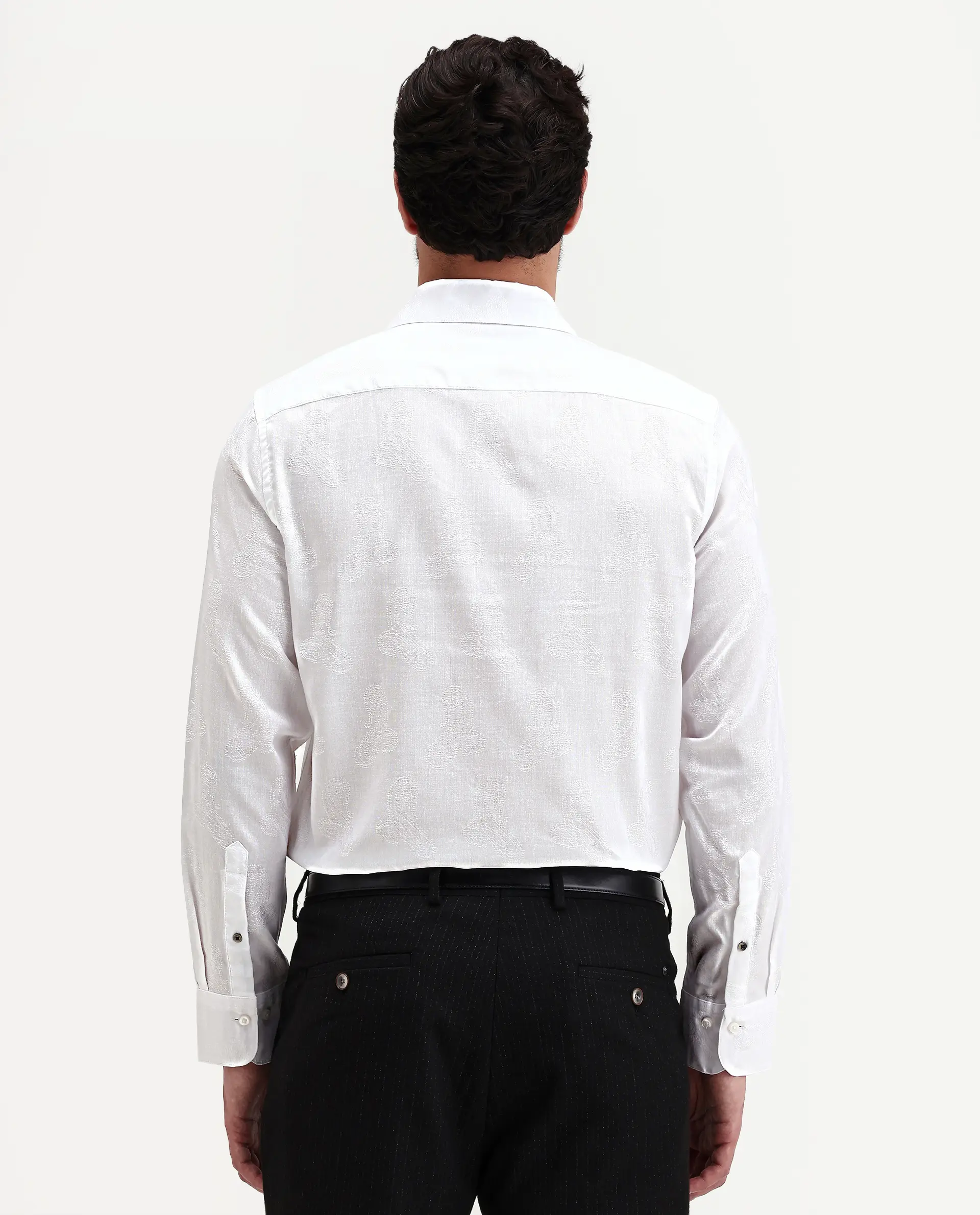 Rare Rabbit Men's Alvo White Viscose Blend Fabric Full Sleeve Spread Collar Regular Fit Jacquard Shirt - Image 7