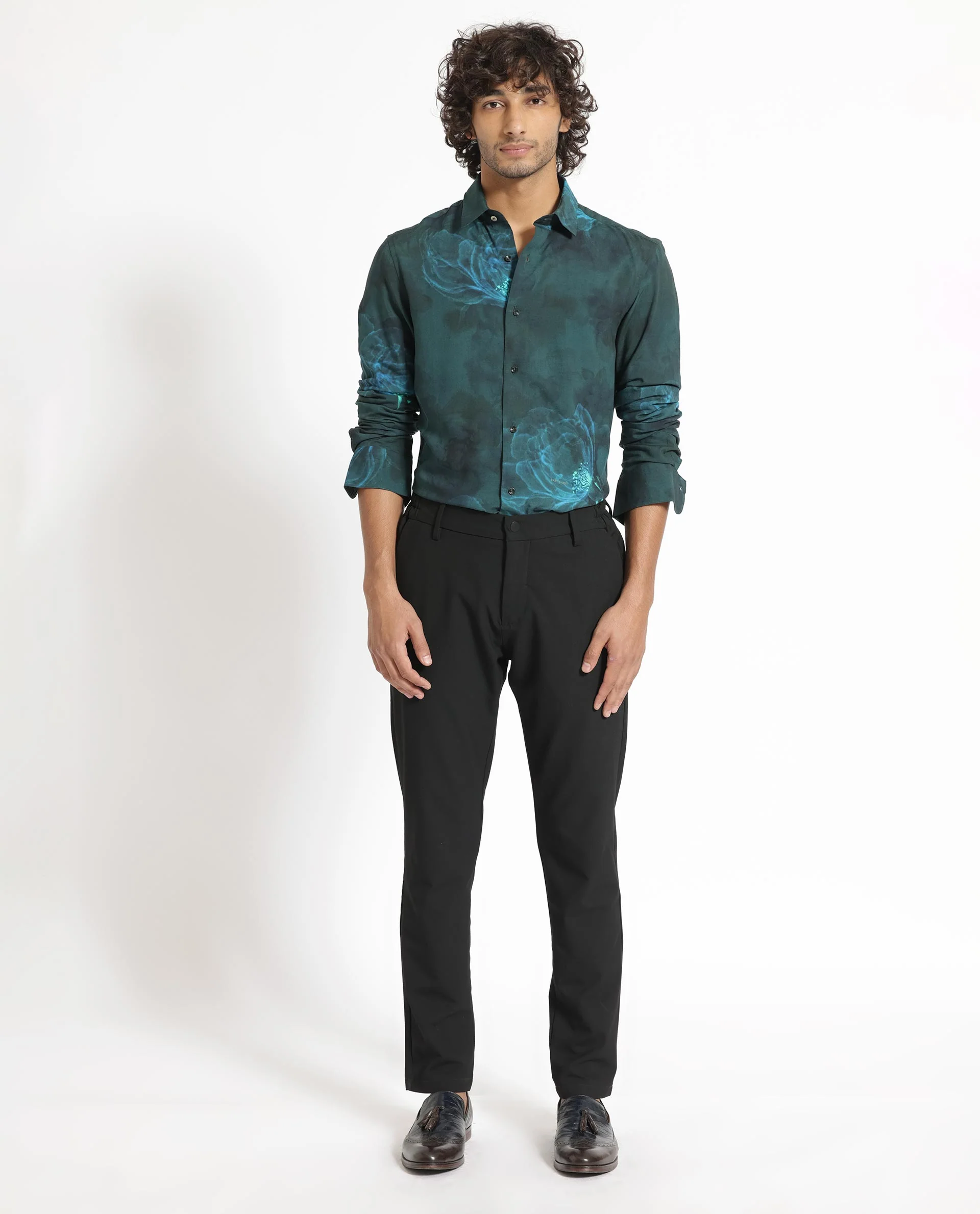 Rare Rabbit Men's Alwick Dark Green Viscose Floral Print Regular Fit Full Sleeve Collared Shirt - Image 3