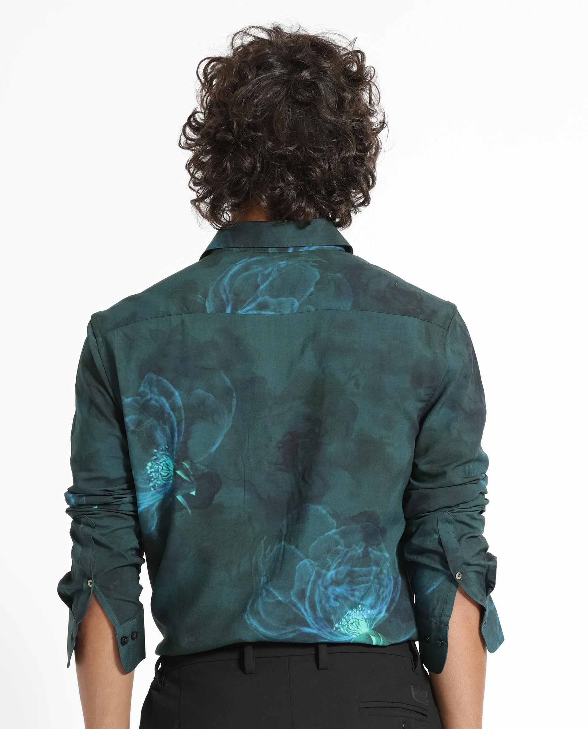 Rare Rabbit Men's Alwick Dark Green Viscose Floral Print Regular Fit Full Sleeve Collared Shirt - Image 7