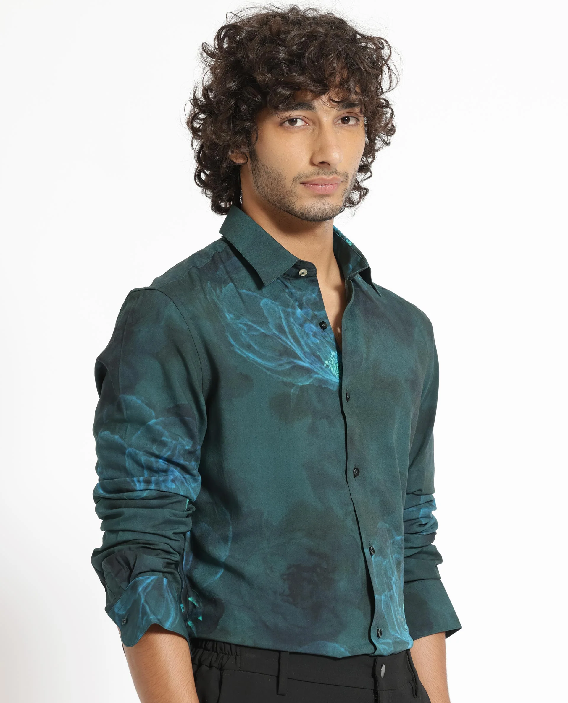 Rare Rabbit Men's Alwick Dark Green Viscose Floral Print Regular Fit Full Sleeve Collared Shirt - Image 9