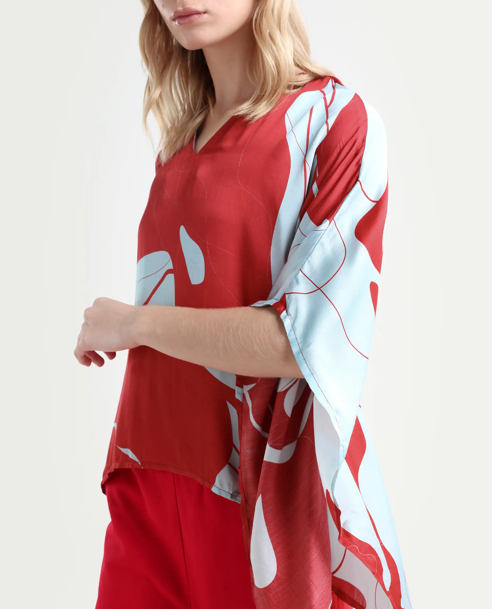 Rareism Women's Alyse Maroon Modal V-Neck Abstract Print Regular Fit Top - Image 4