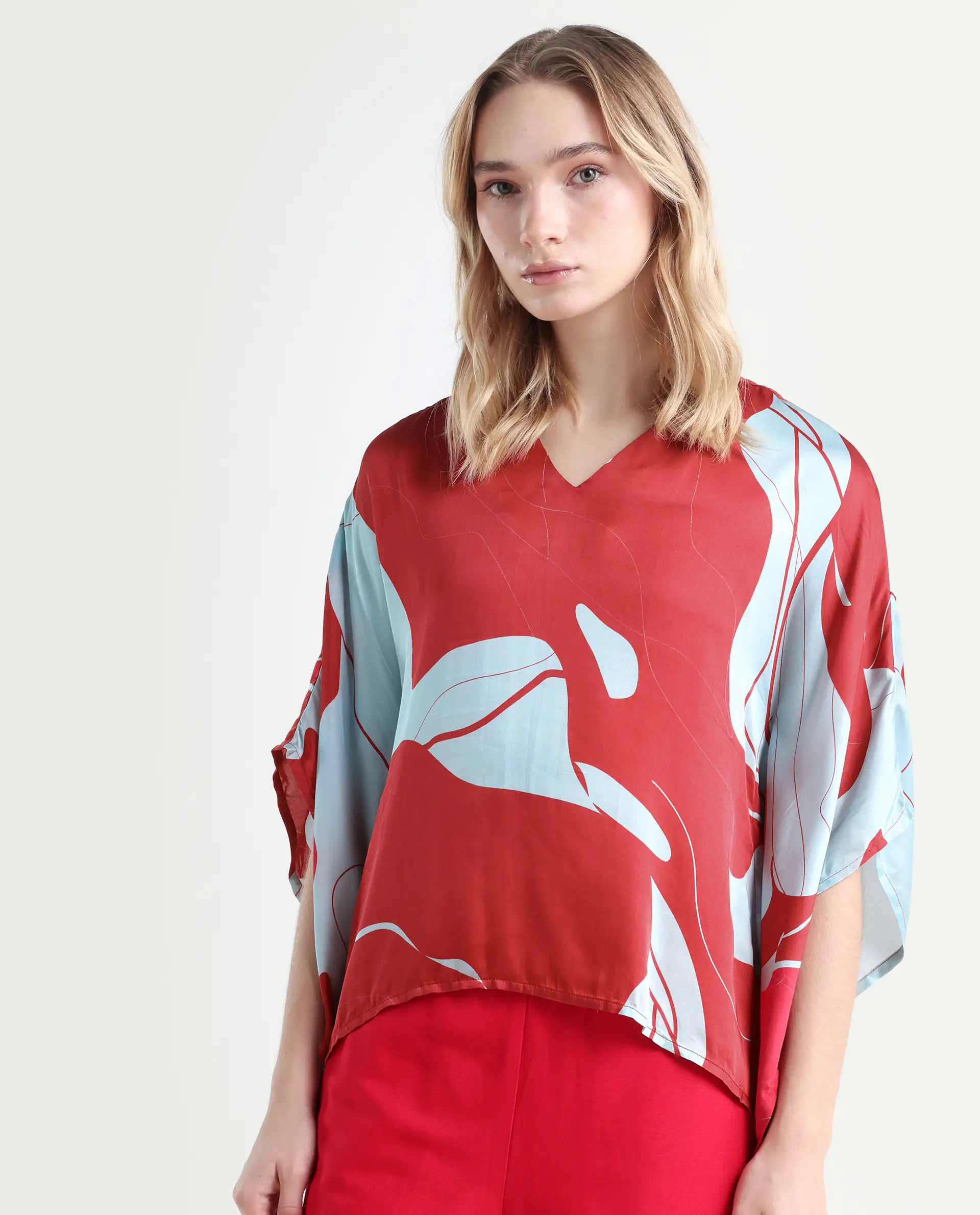 Rareism Women's Alyse Maroon Modal V-Neck Abstract Print Regular Fit Top - Image 5