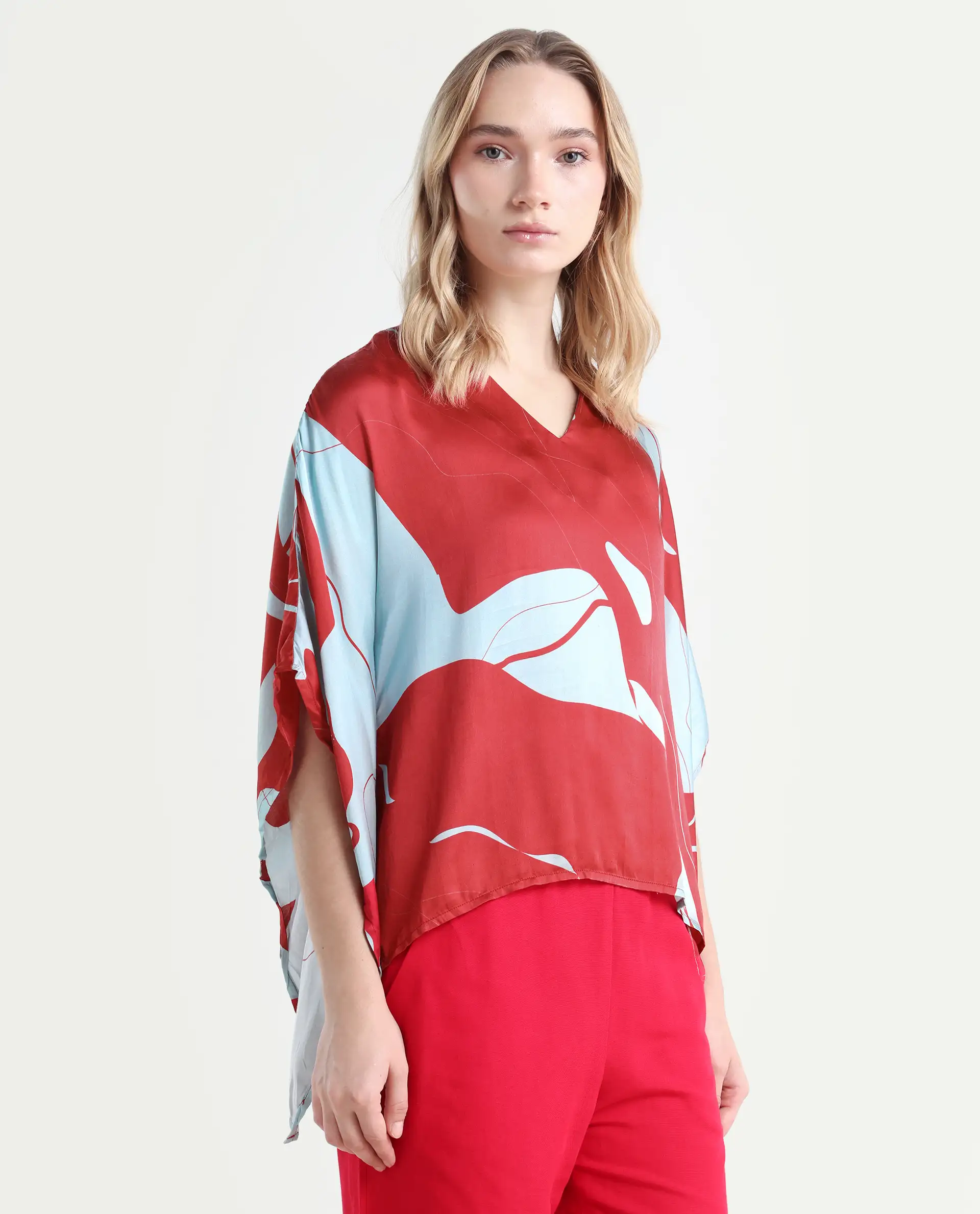 Rareism Women's Alyse Maroon Modal V-Neck Abstract Print Regular Fit Top - Image 6