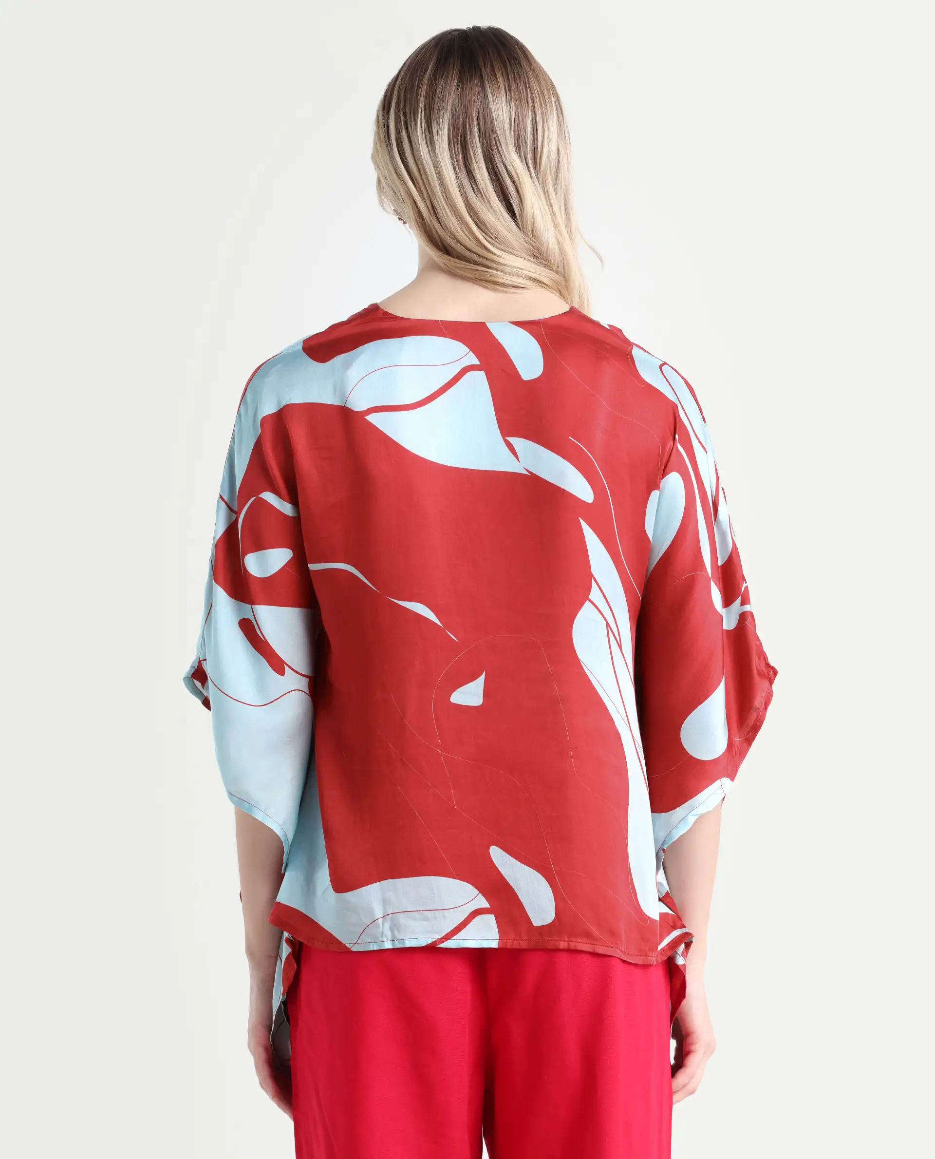 Rareism Women's Alyse Maroon Modal V-Neck Abstract Print Regular Fit Top - Image 7