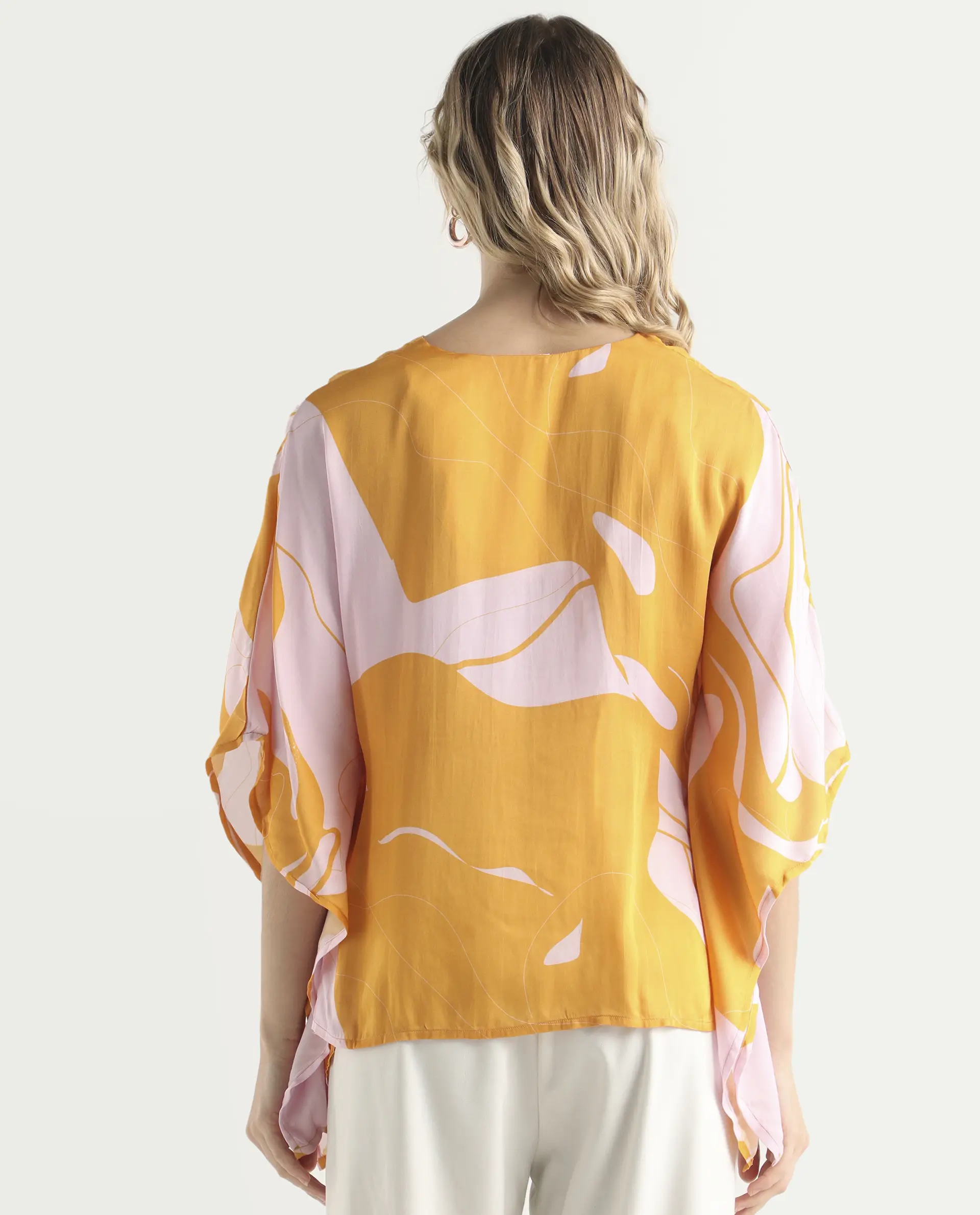 Rareism Women's Alyse Mustard Modal V-Neck Abstract Print Regular Fit Top - Image 7