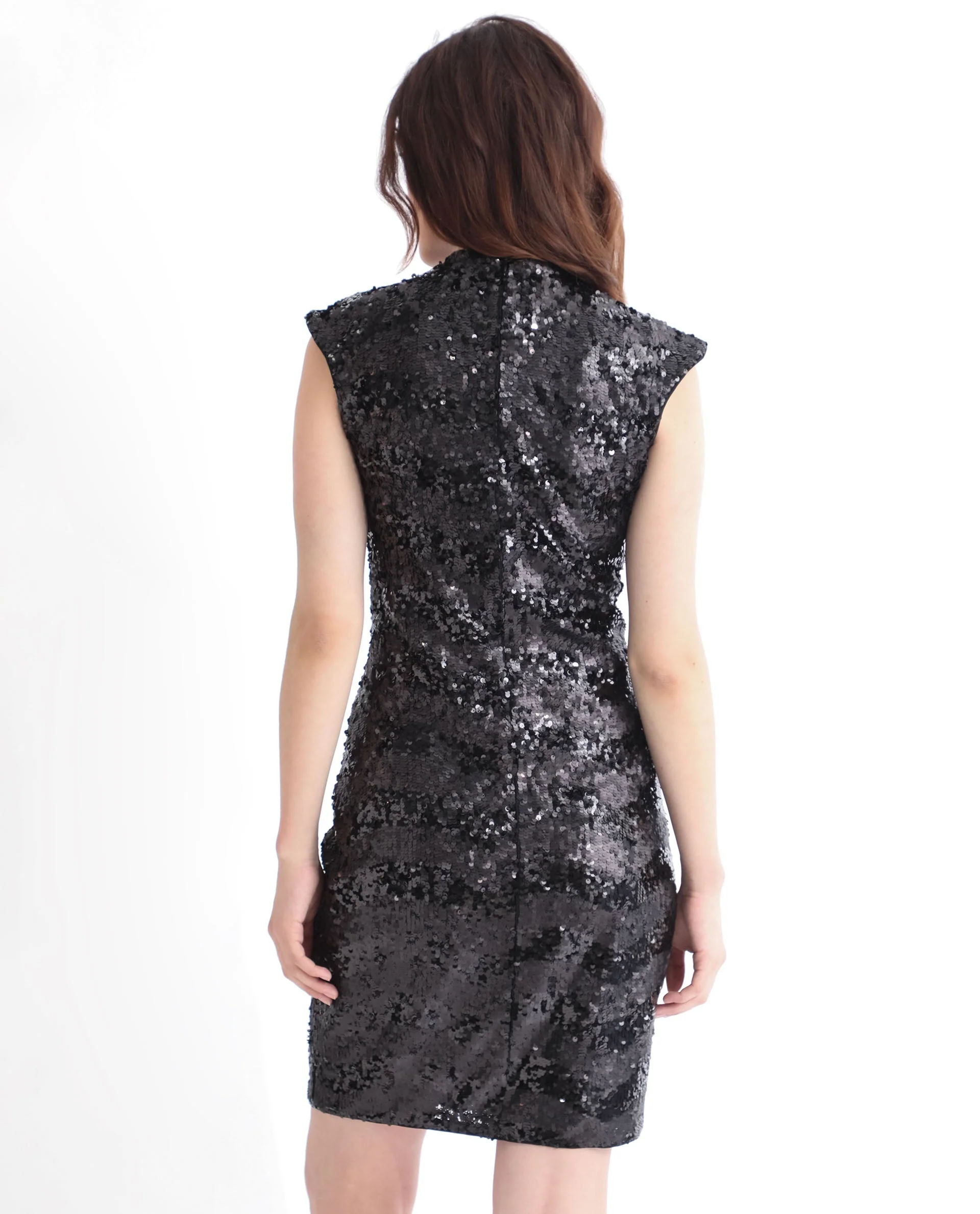 Rareism Women's Alzo Sheen Black Polyester High Neck Sequined Sleeveless Knee Length Regular Fit Dress - Image 11