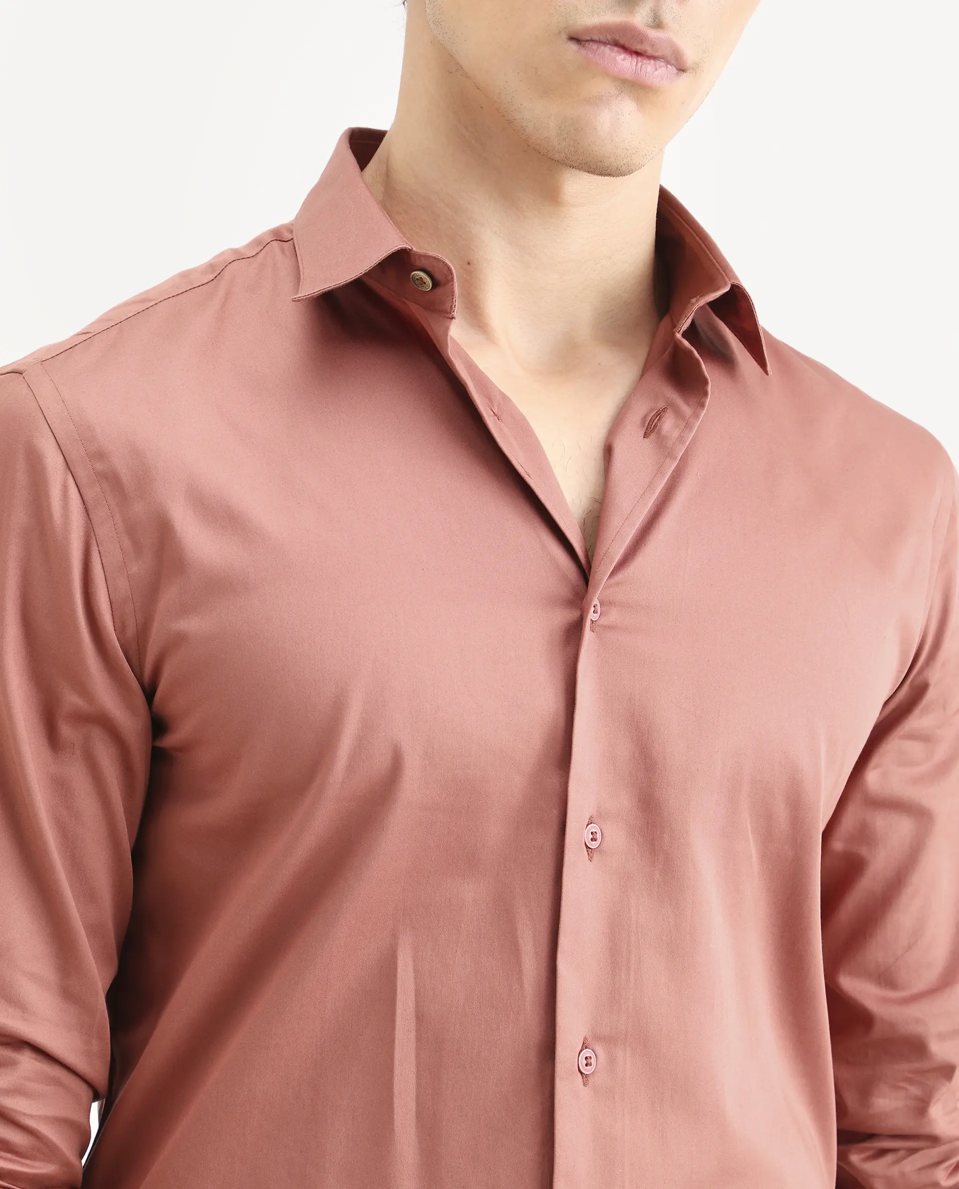 Rare Rabbit Men's Amask Dusky Rust Cotton Fabric Full Sleeve Spread Collar Regular Fit Plain Shirt - Image 3