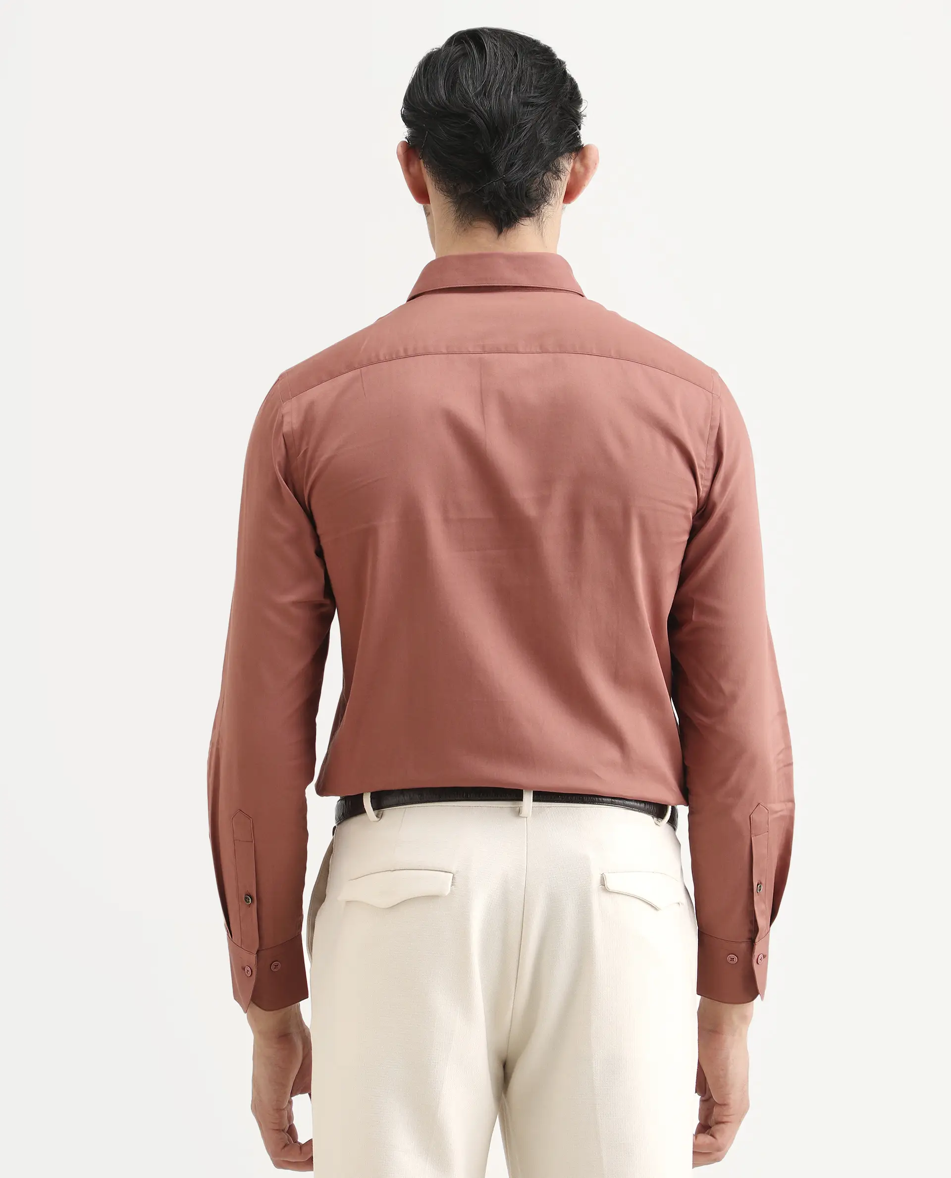 Rare Rabbit Men's Amask Dusky Rust Cotton Fabric Full Sleeve Spread Collar Regular Fit Plain Shirt - Image 7