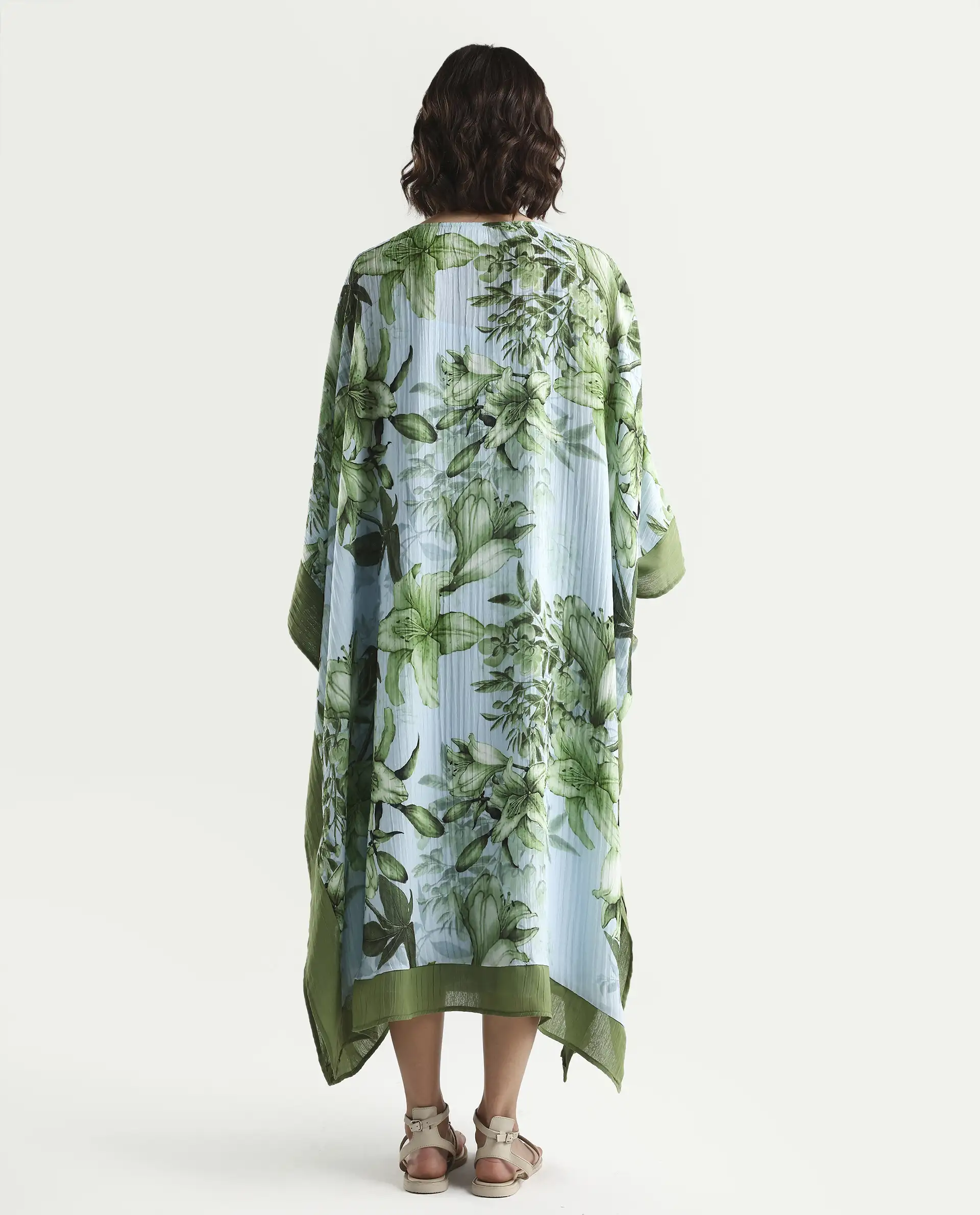 Rareism Women's Amat Light Blue Polyester Full Sleeve Kaftan Floral Print Dress - Image 8