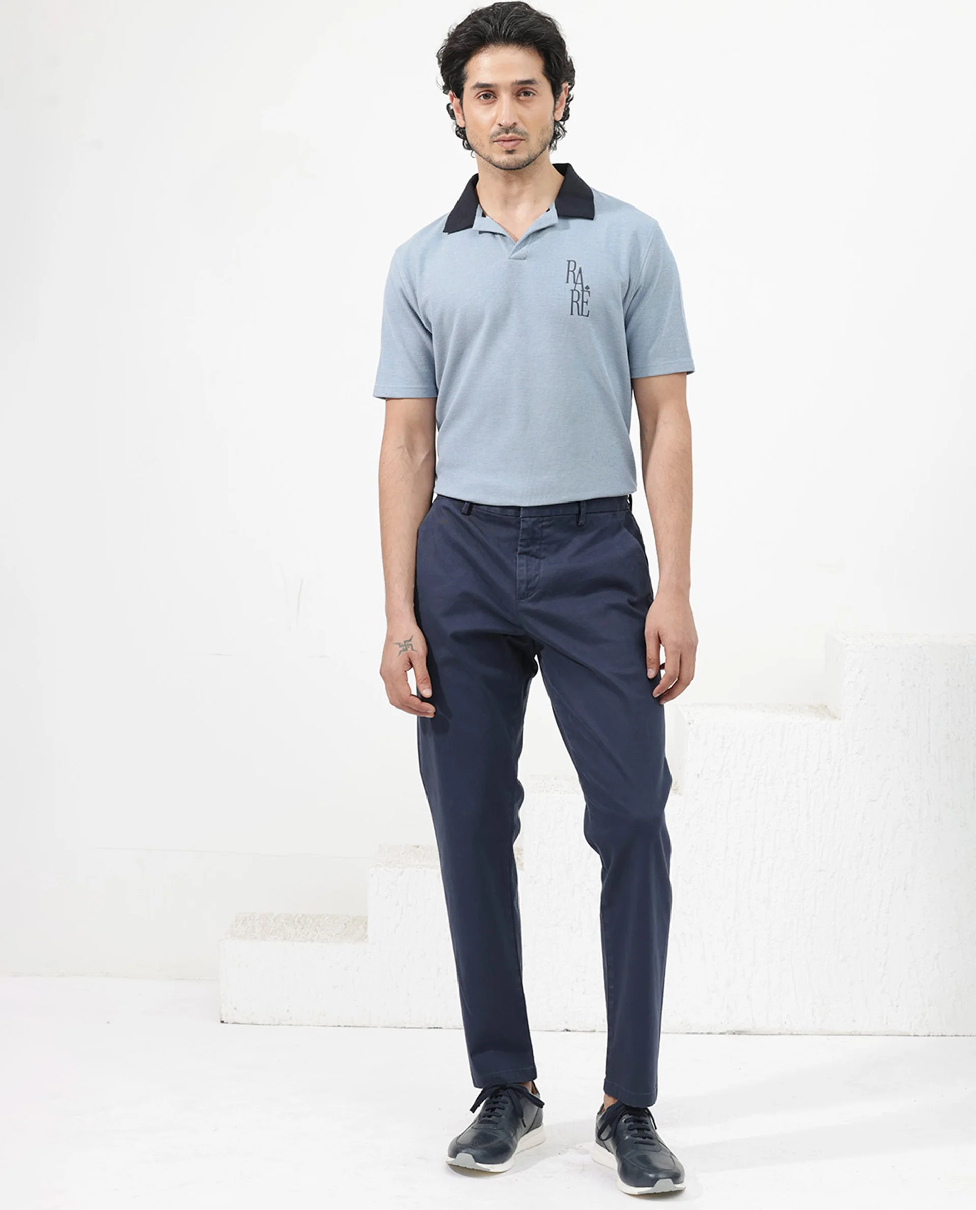 Rare Rabbit Men's Amber Dusky Blue Cotton Blend Graphic Print Relaxed Fit Half Sleeve Polo - Image 2