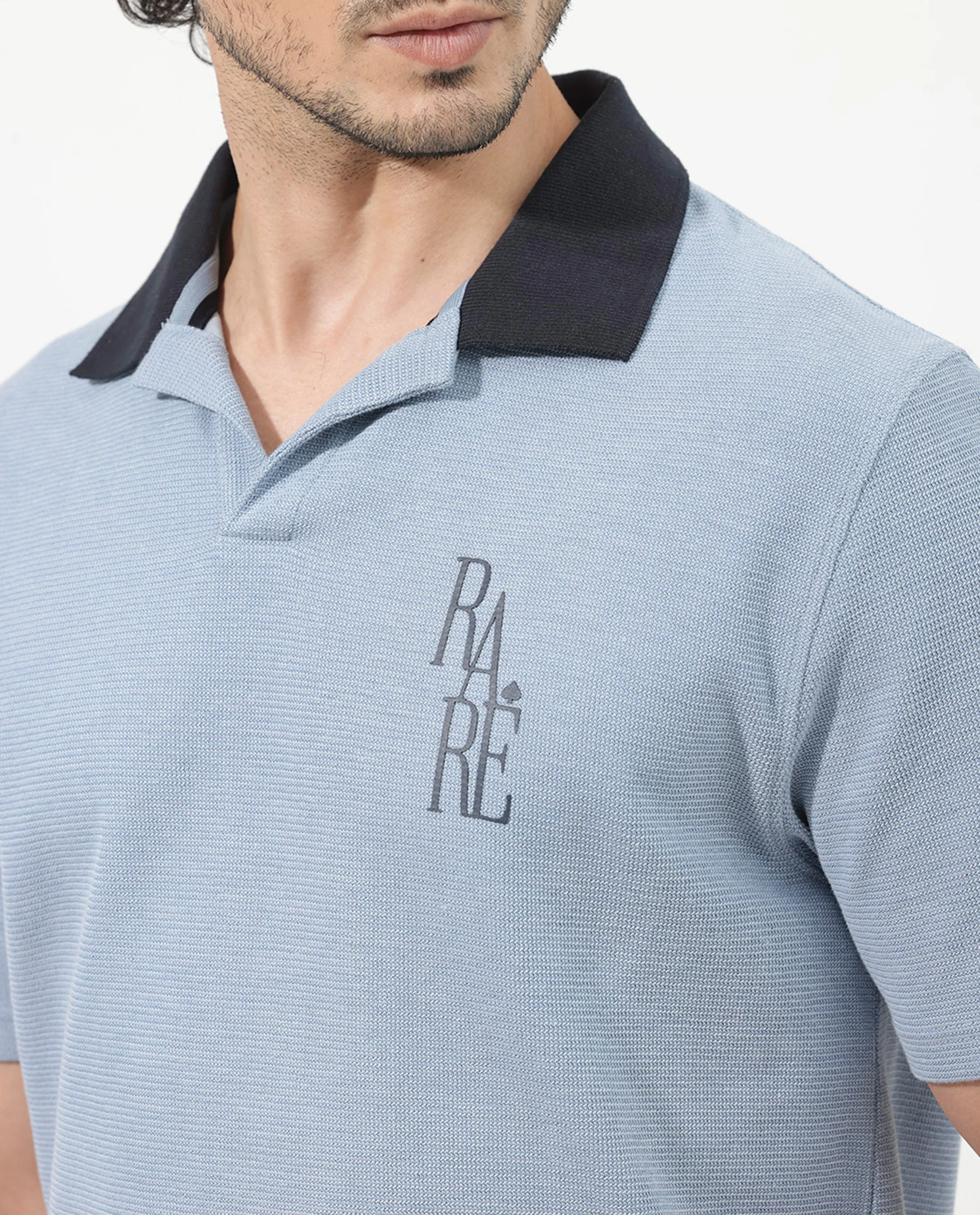 Rare Rabbit Men's Amber Dusky Blue Cotton Blend Graphic Print Relaxed Fit Half Sleeve Polo - Image 3