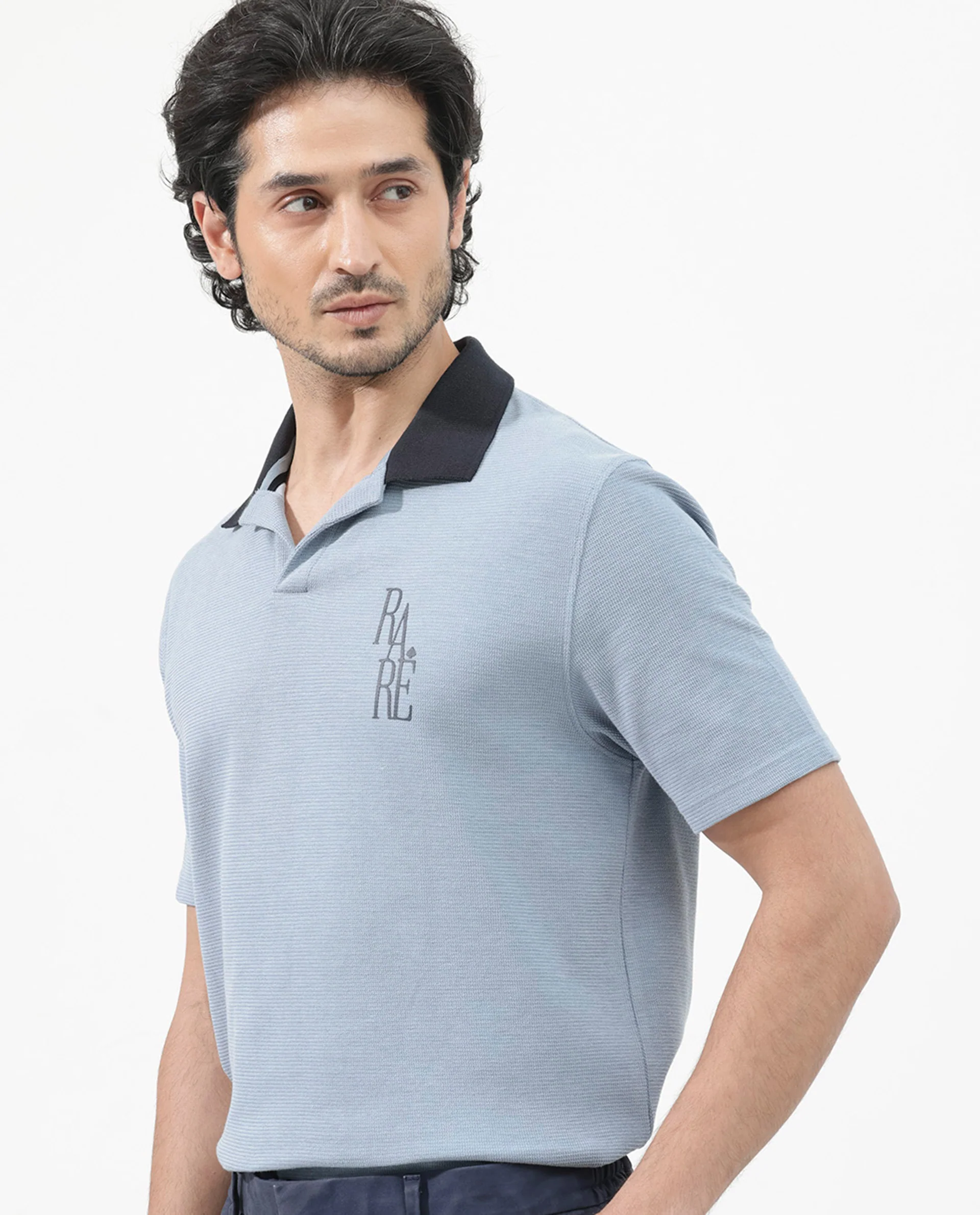 Rare Rabbit Men's Amber Dusky Blue Cotton Blend Graphic Print Relaxed Fit Half Sleeve Polo - Image 7