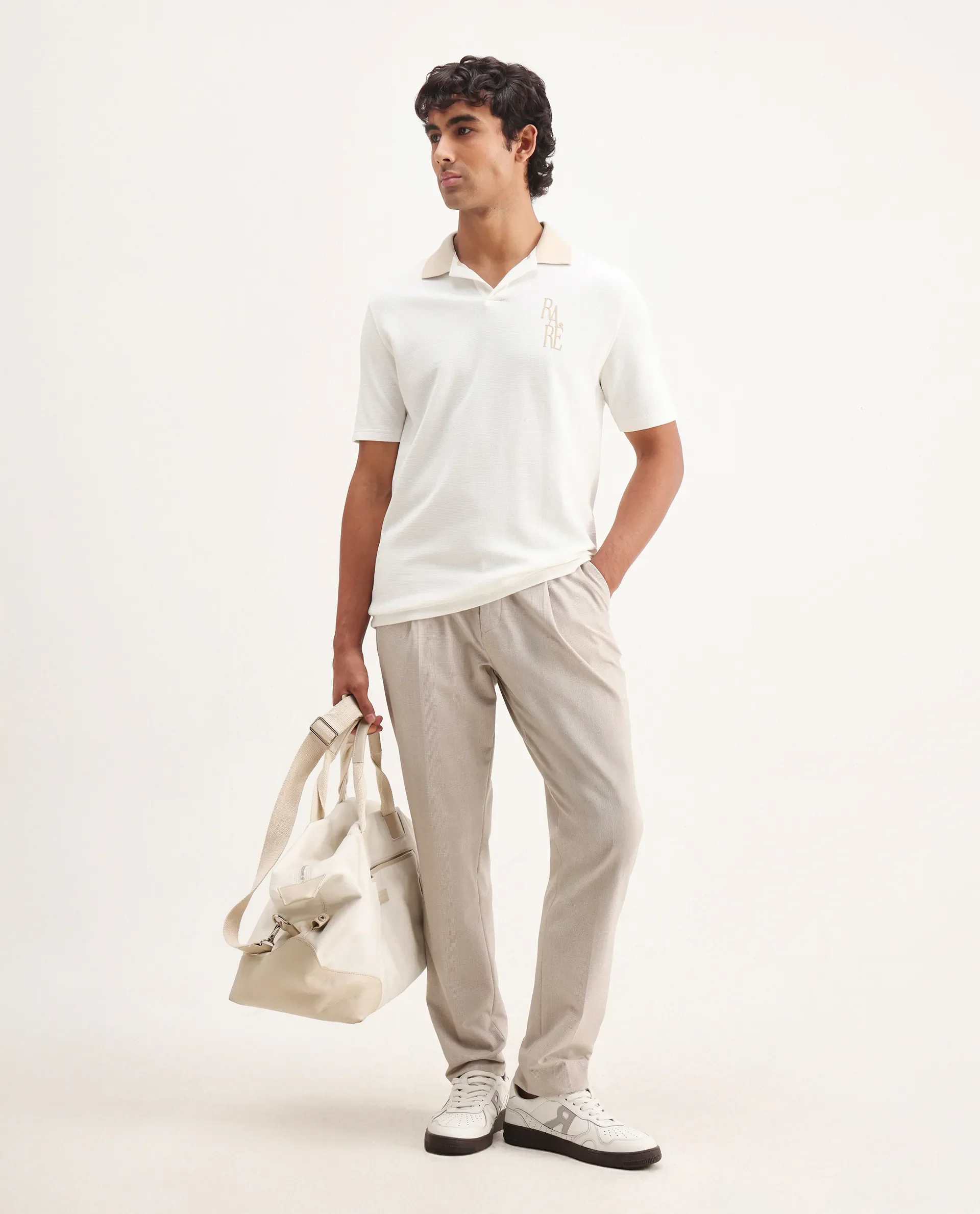 Rare Rabbit Men's Amber Off White Cotton Blend Graphic Print Relaxed Fit Half Sleeve Polo - Image 3