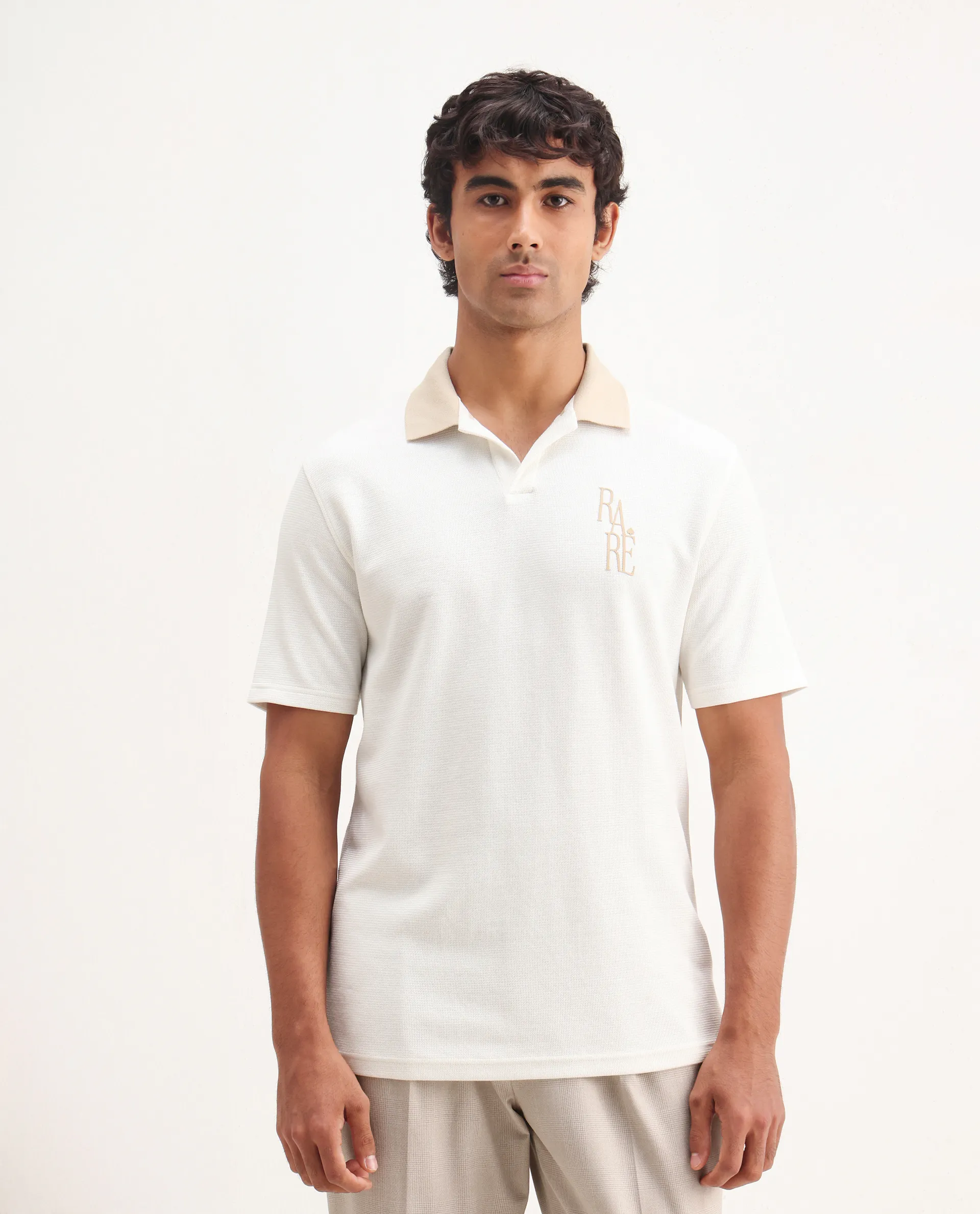 Rare Rabbit Men's Amber Off White Cotton Blend Graphic Print Relaxed Fit Half Sleeve Polo - Image 4