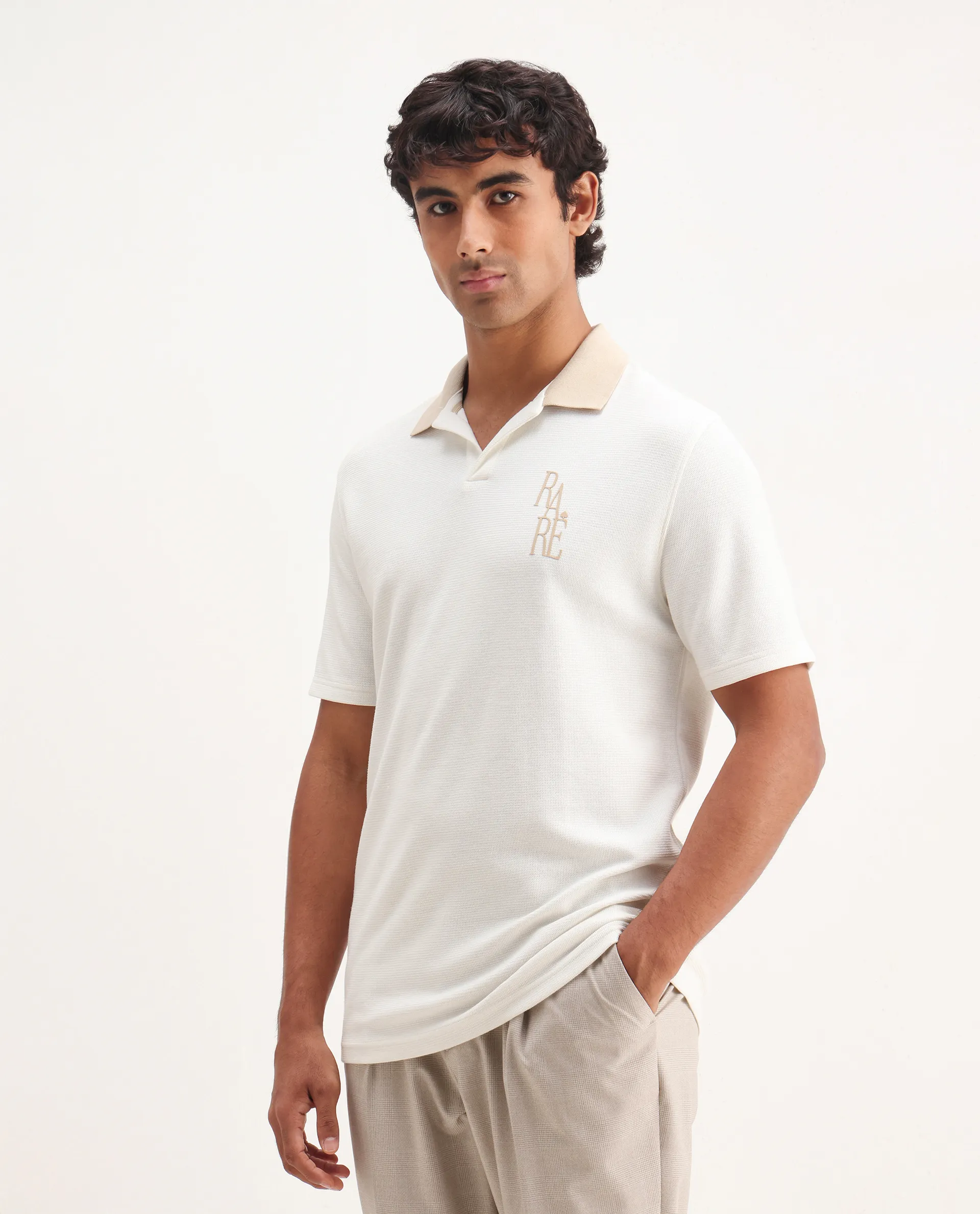 Rare Rabbit Men's Amber Off White Cotton Blend Graphic Print Relaxed Fit Half Sleeve Polo - Image 5