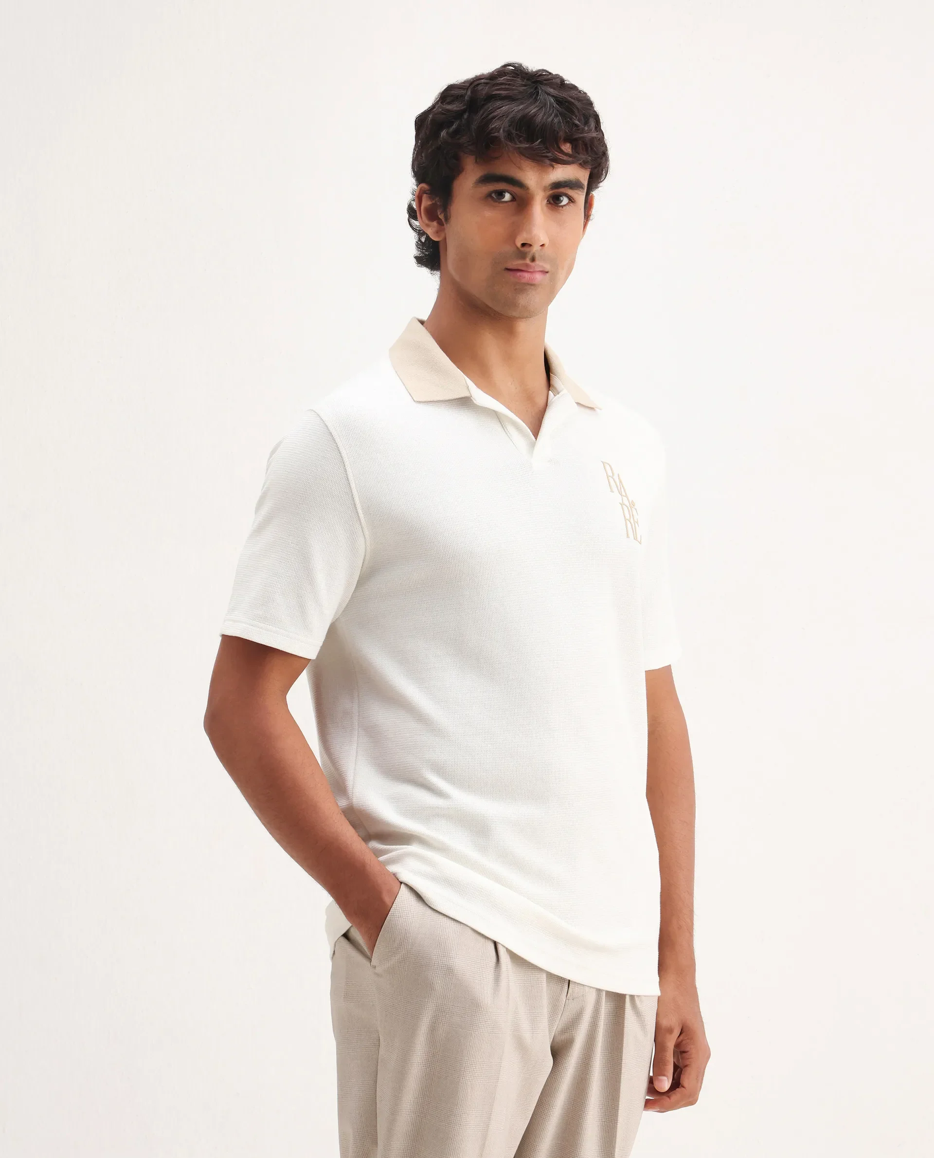 Rare Rabbit Men's Amber Off White Cotton Blend Graphic Print Relaxed Fit Half Sleeve Polo - Image 6