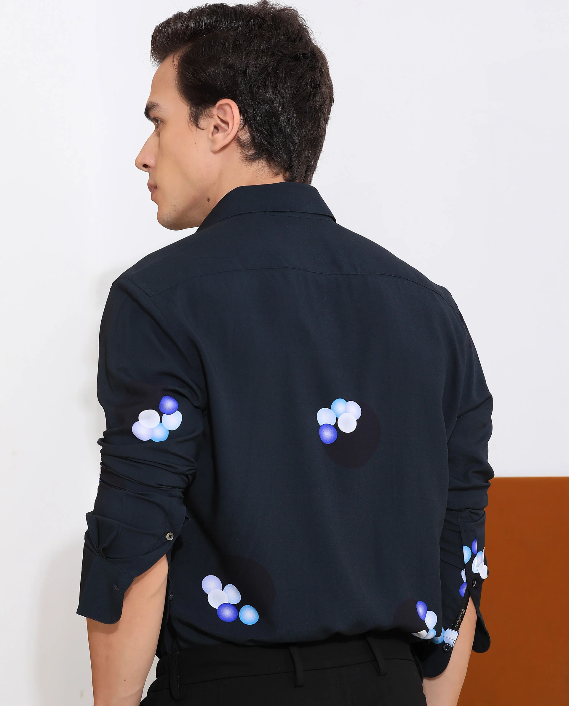 Rare Rabbit Men's Amber Dark Petrol Viscose Abstract Print Regular Fit Full Sleeve Collared Shirt - Image 11