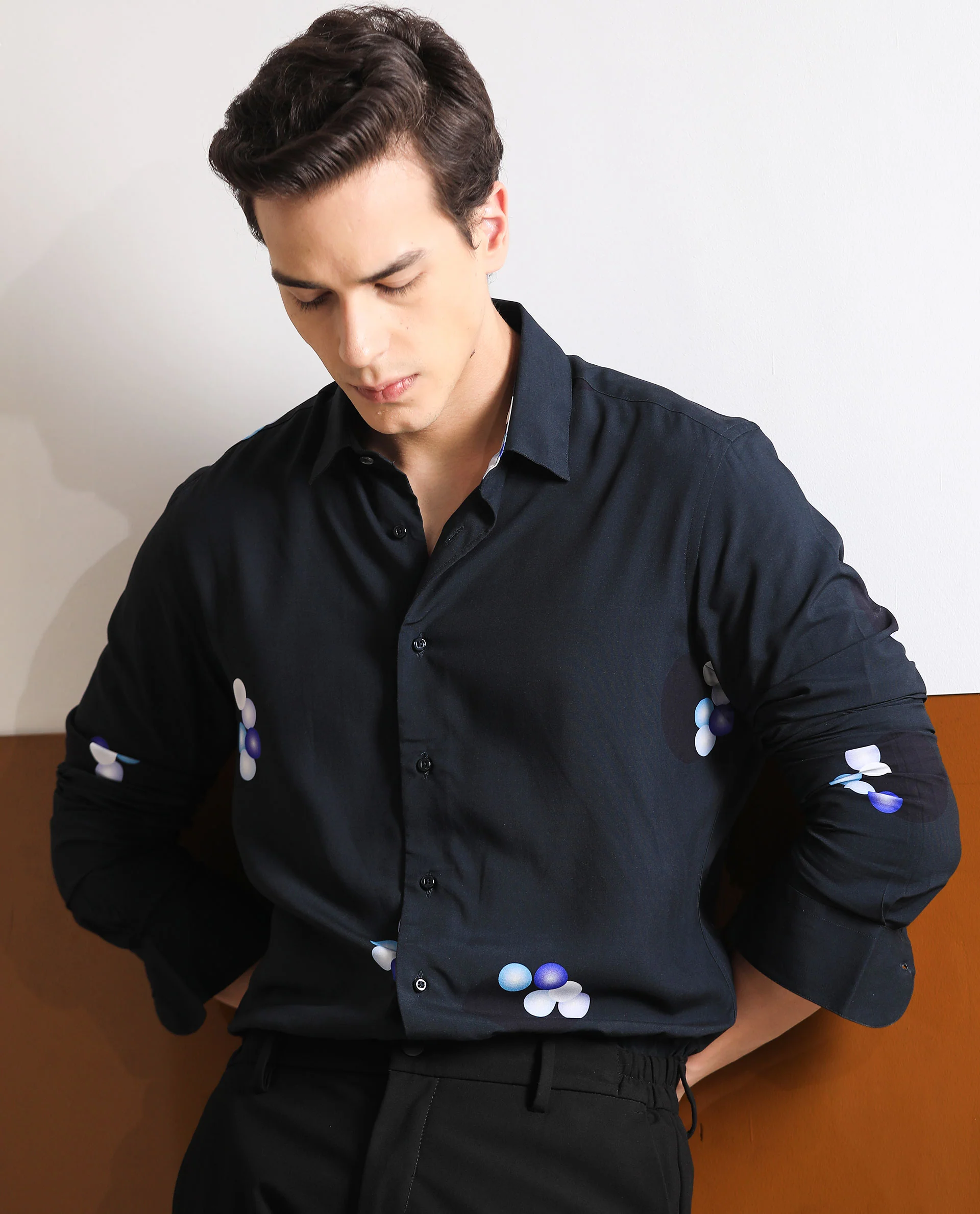 Rare Rabbit Men's Amber Dark Petrol Viscose Abstract Print Regular Fit Full Sleeve Collared Shirt - Image 4