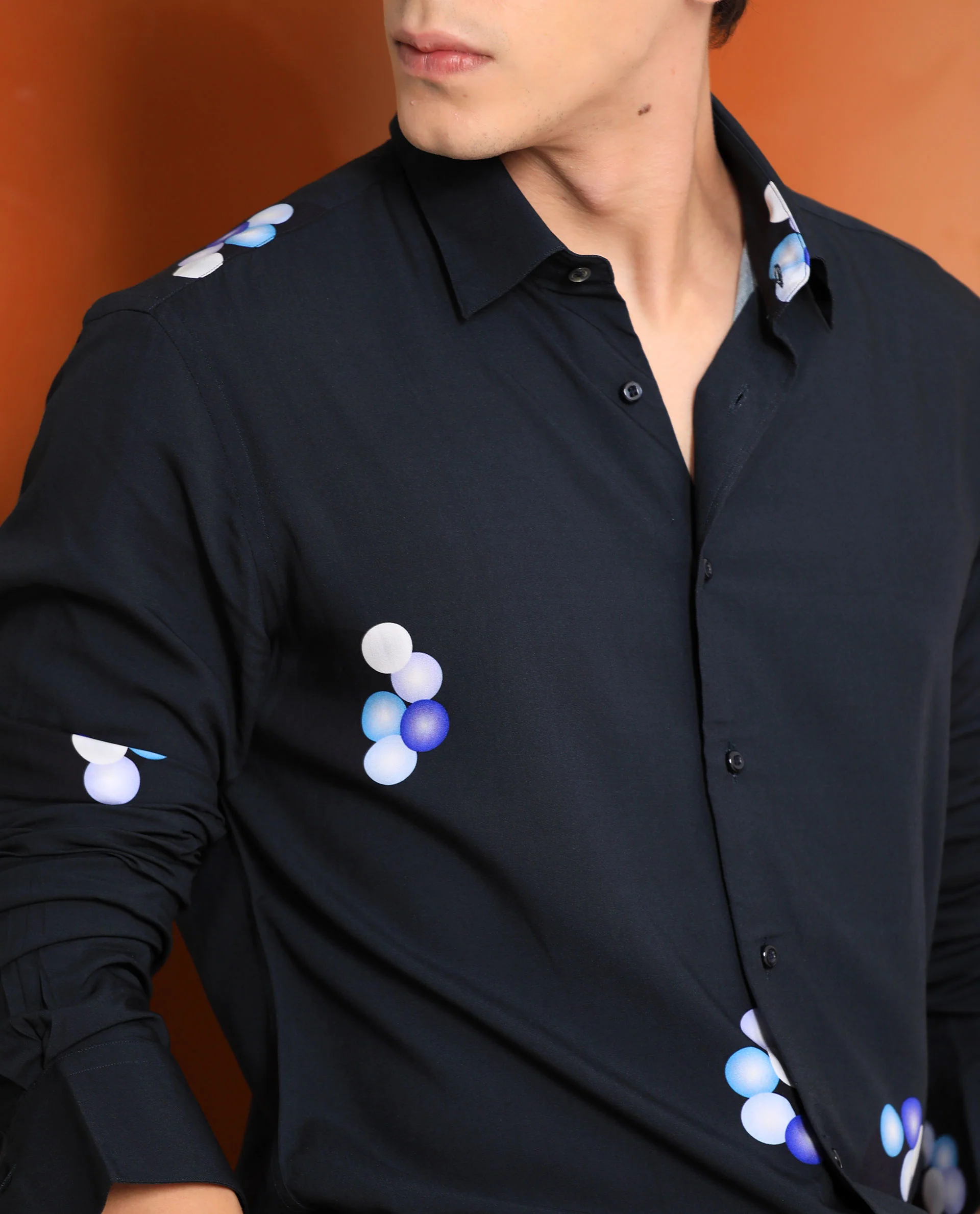 Rare Rabbit Men's Amber Dark Petrol Viscose Abstract Print Regular Fit Full Sleeve Collared Shirt - Image 5