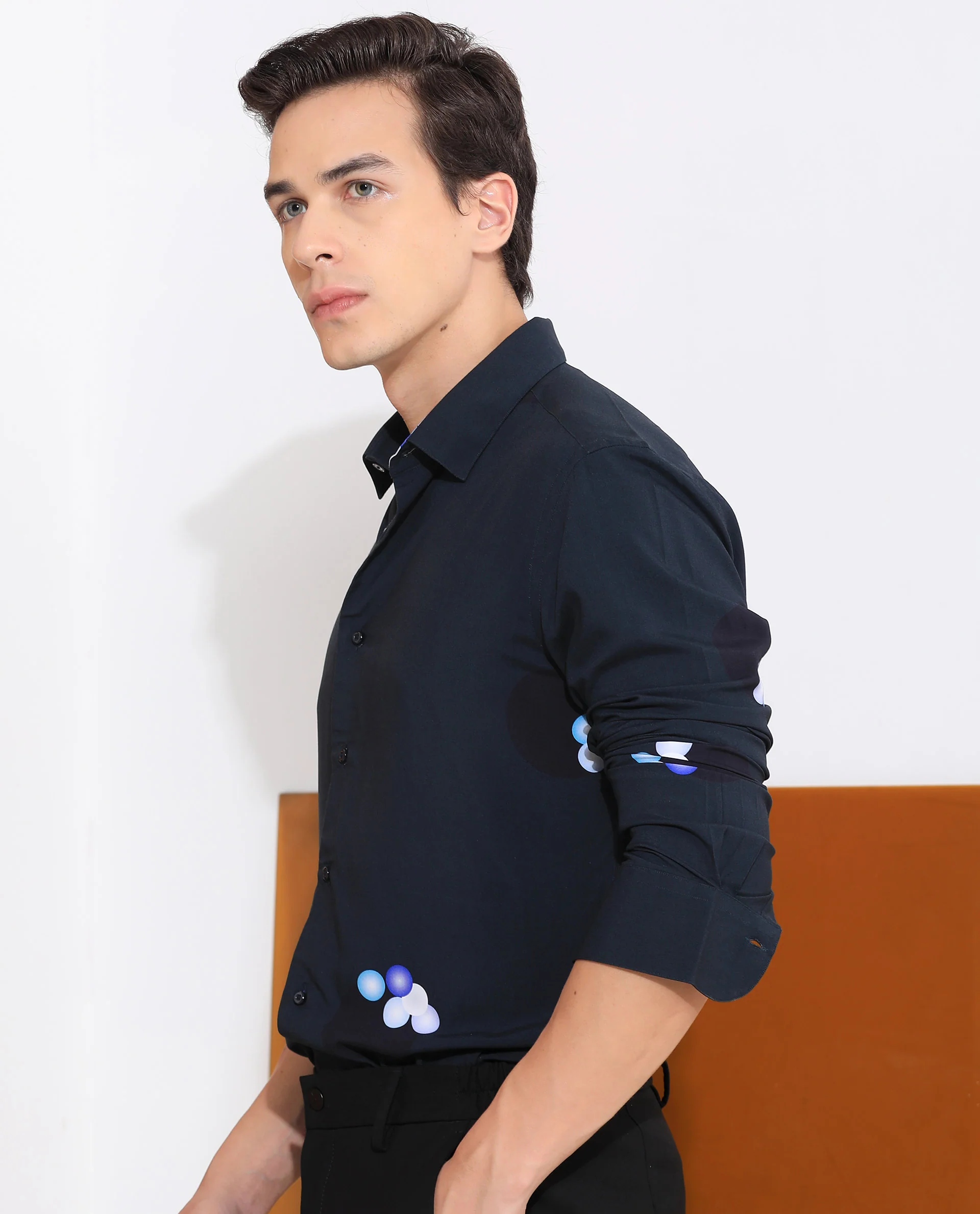 Rare Rabbit Men's Amber Dark Petrol Viscose Abstract Print Regular Fit Full Sleeve Collared Shirt - Image 7