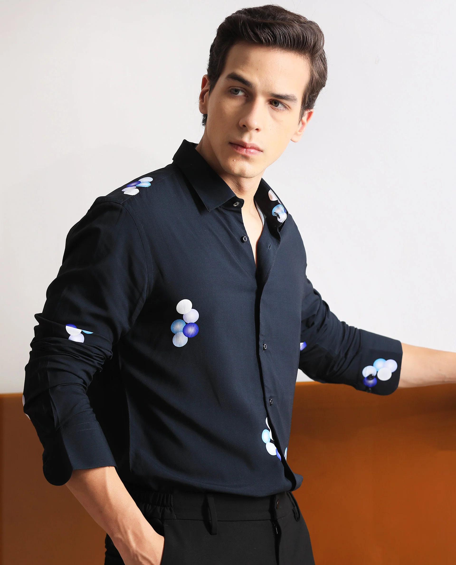 Rare Rabbit Men's Amber Dark Petrol Viscose Abstract Print Regular Fit Full Sleeve Collared Shirt - Image 8