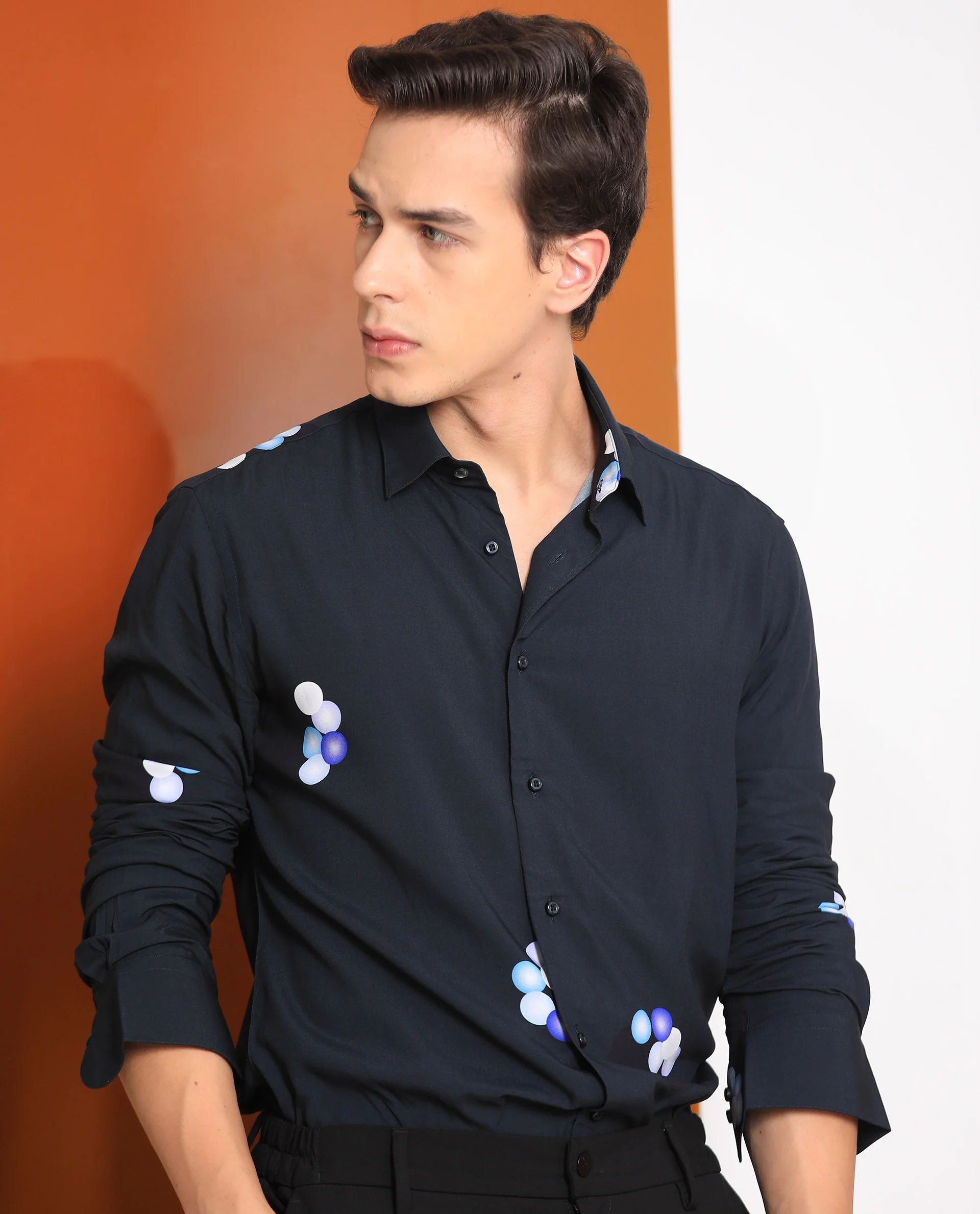 Rare Rabbit Men's Amber Dark Petrol Viscose Abstract Print Regular Fit Full Sleeve Collared Shirt - Image 9