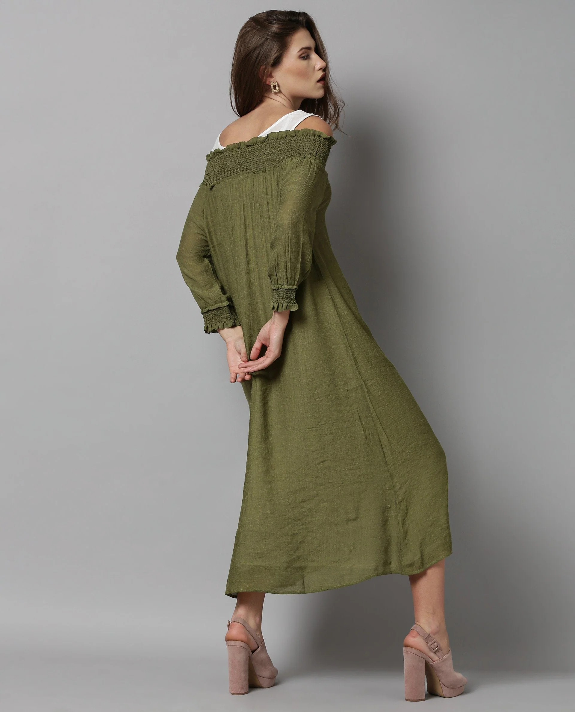 Rareism Women Amber Green Dress Short Sleeves - Image 4