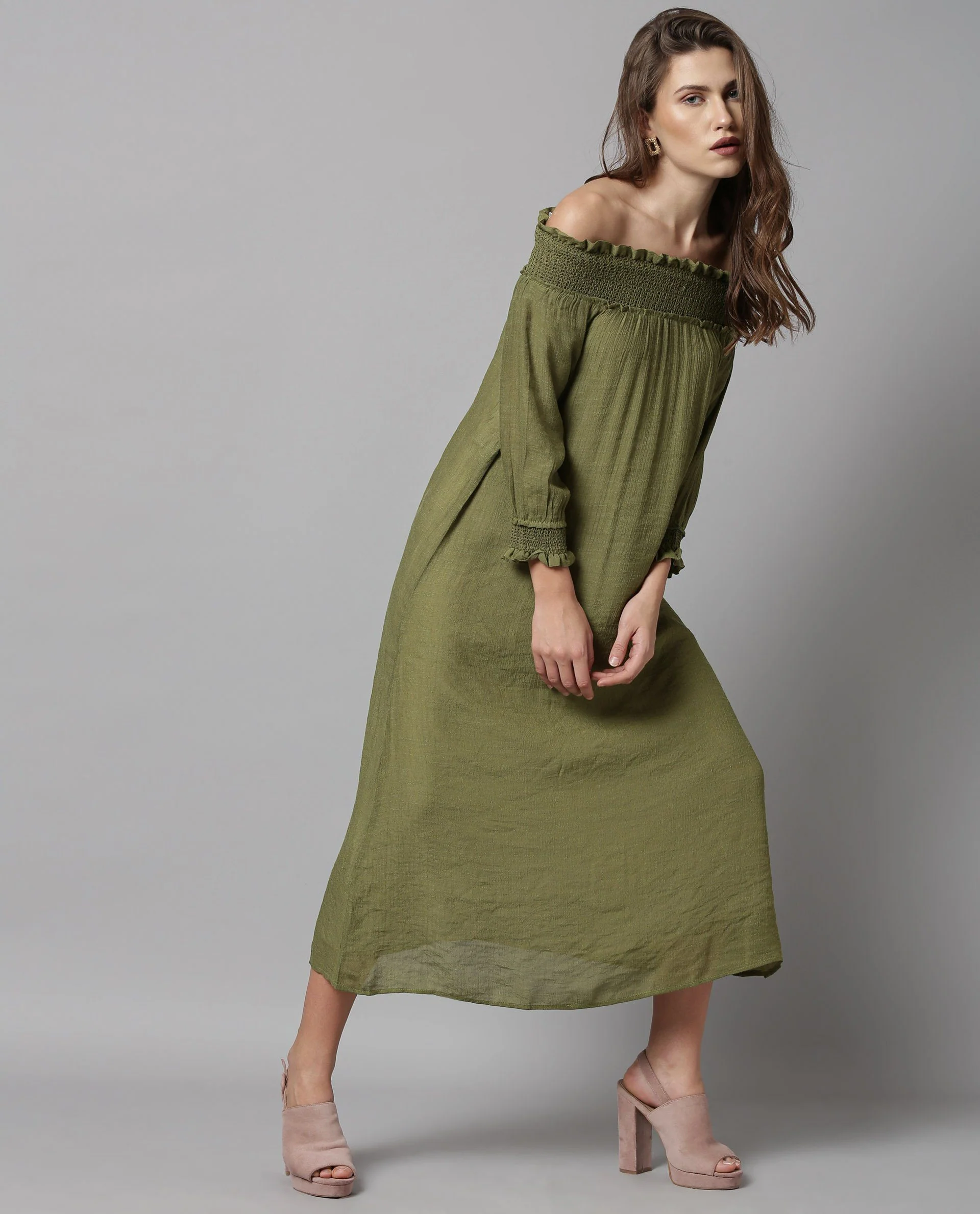 Rareism Women Amber Green Dress Short Sleeves - Image 5