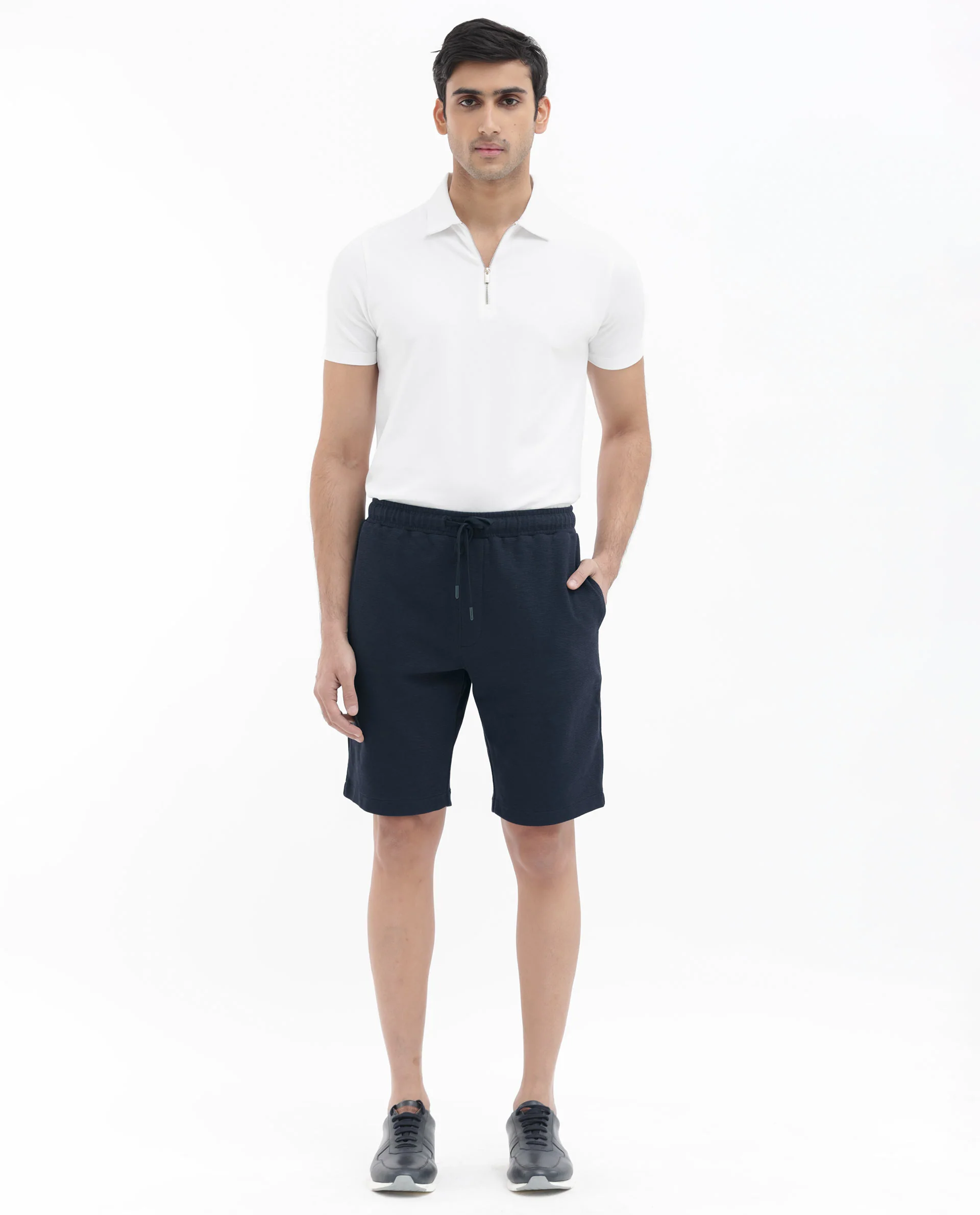 Rare Rabbit Men's Ambet Dusky Navy Cotton Blend Plain Relaxed Fit Shorts - Image 2