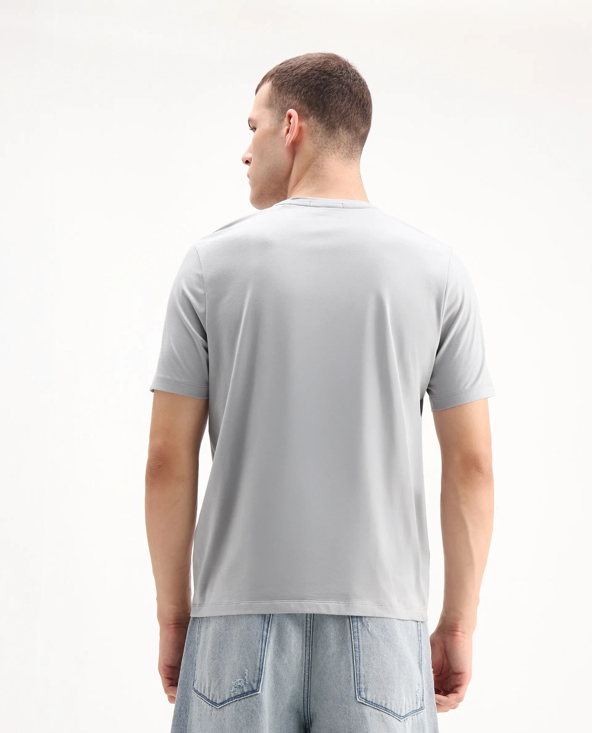Rare Rabbit Men's Ambi Light Grey Cotton Blend Graphic Print Regular Fit Half Sleeve Crew Neck T-Shirt - Image 7