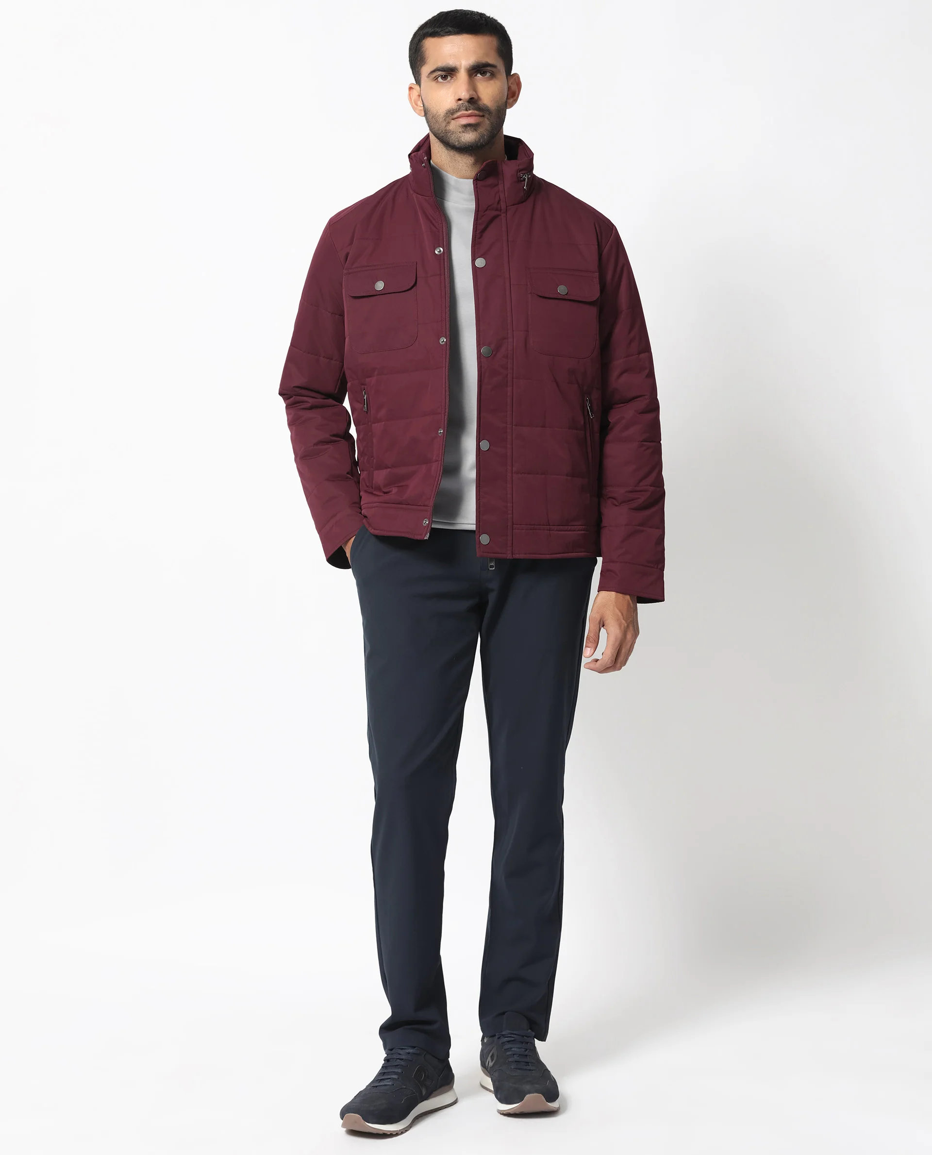 Rare Rabbit Men's Ambr Dark Maroon Polyester Plain Tailored Fit Full Sleeve Mandarin Collar Jacket - Image 4