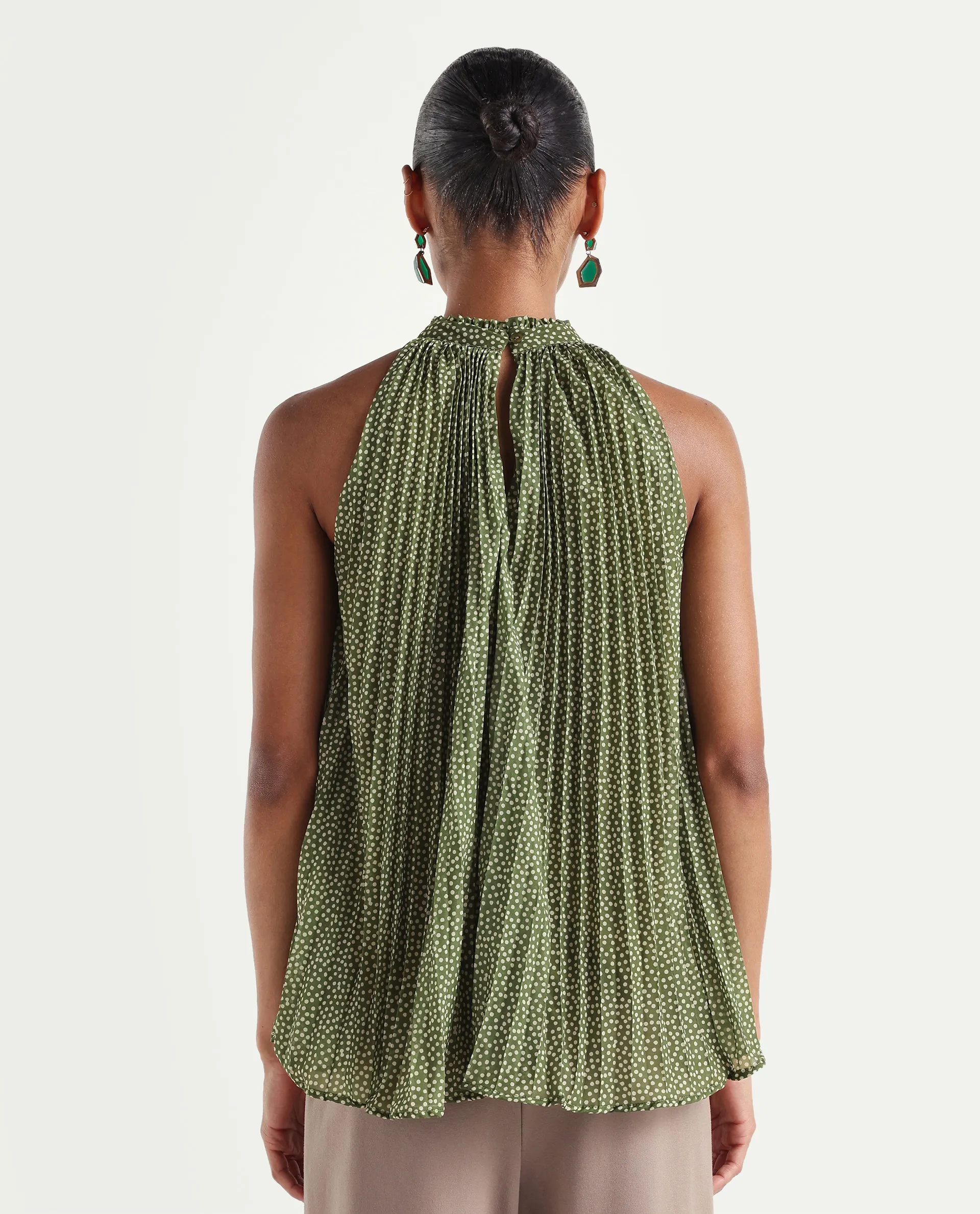 Rareism Women's Ambra Olive Polyester Sleeveless Regular Fit Polka Print Top - Image 7