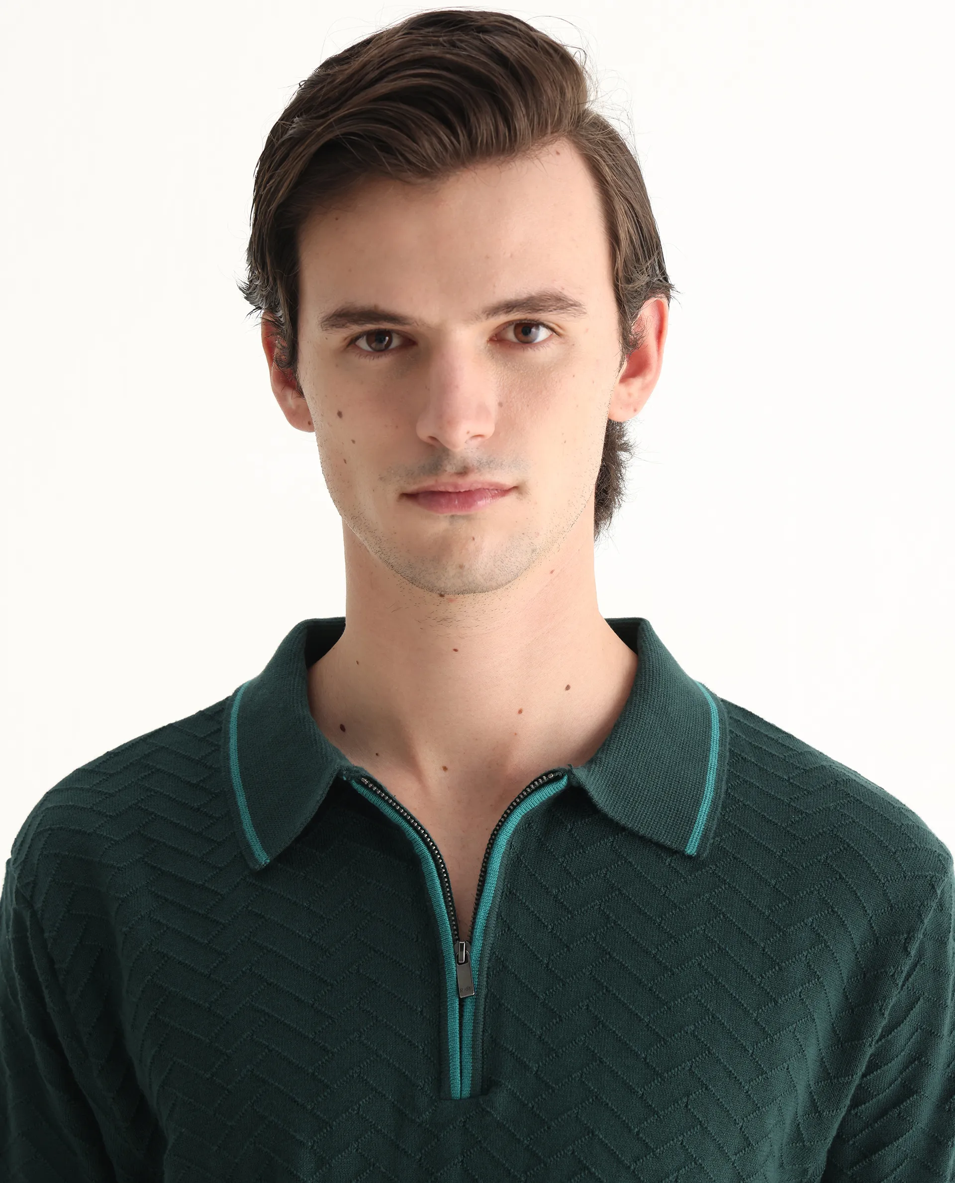 Rare Rabbit Men's Amet Dark Green Cotton Blend Textured Regular Fit Half Sleeve Polo - Image 7