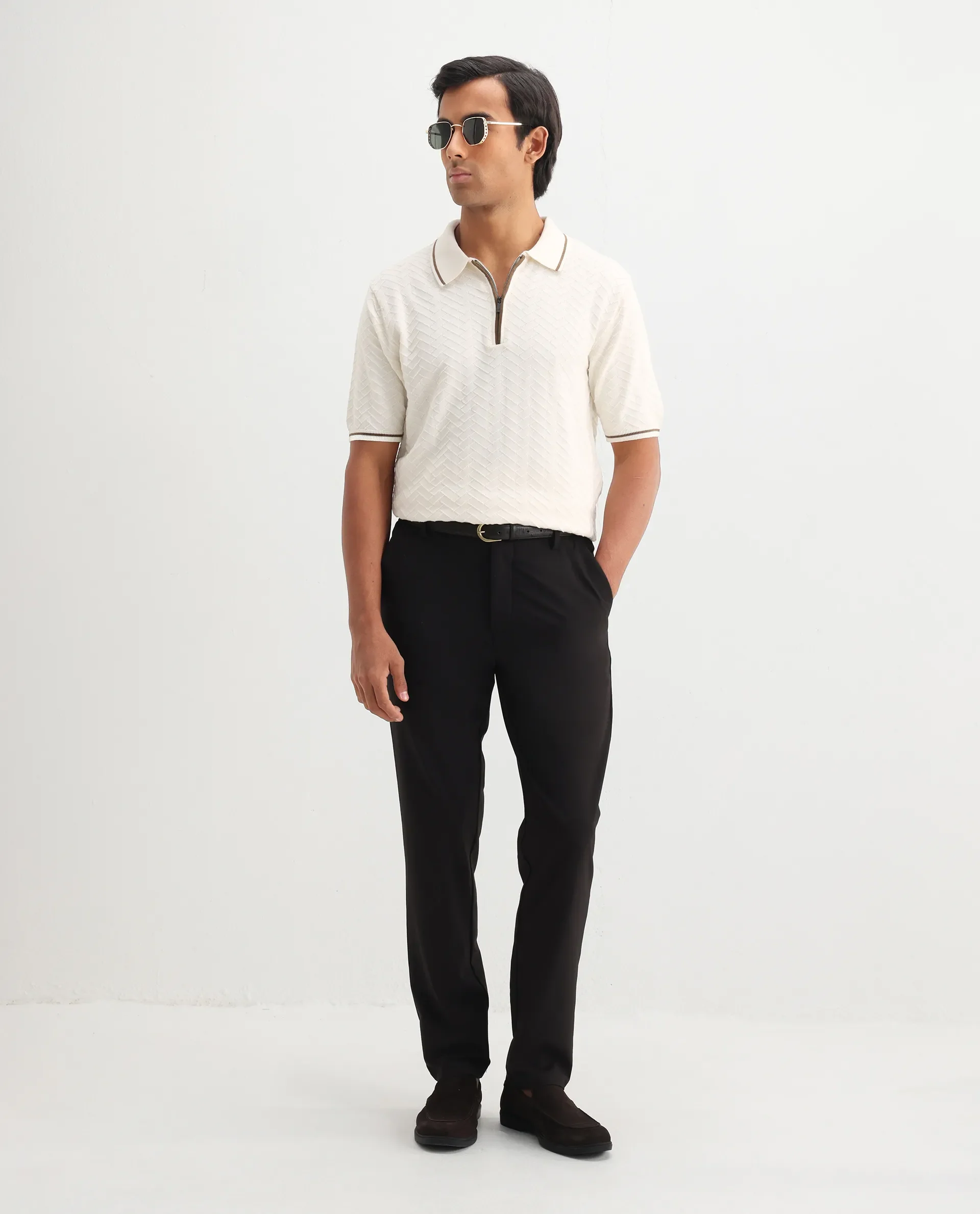 Rare Rabbit Men's Amet Off White Cotton Blend Textured Regular Fit Half Sleeve Polo - Image 2