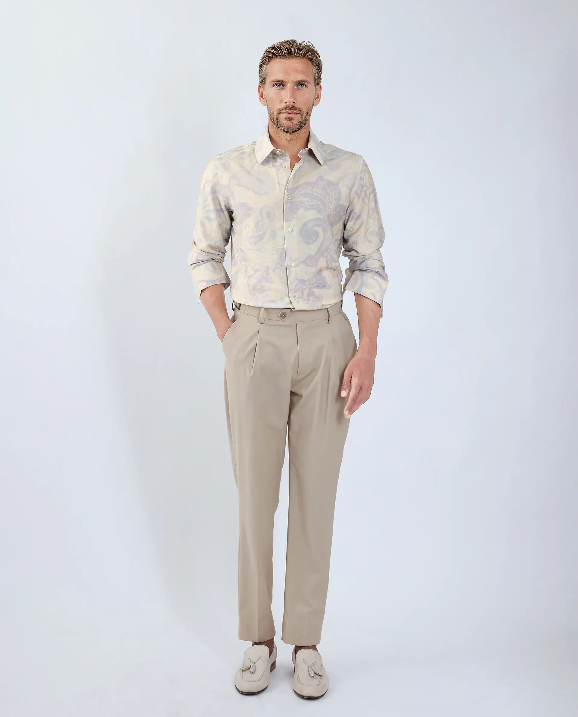 Rare Rabbit Men's Ami Beige Viscose Blend Abstract Print Relaxed Fit Full Sleeve Collared Shirt - Image 2