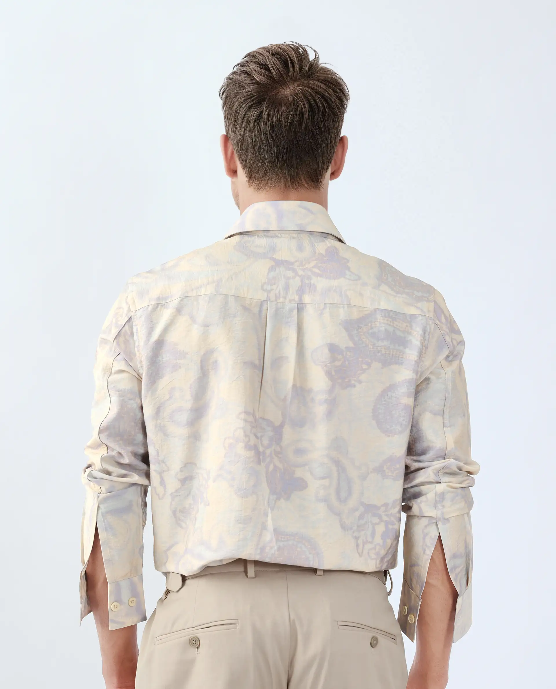 Rare Rabbit Men's Ami Beige Viscose Blend Abstract Print Relaxed Fit Full Sleeve Collared Shirt - Image 4