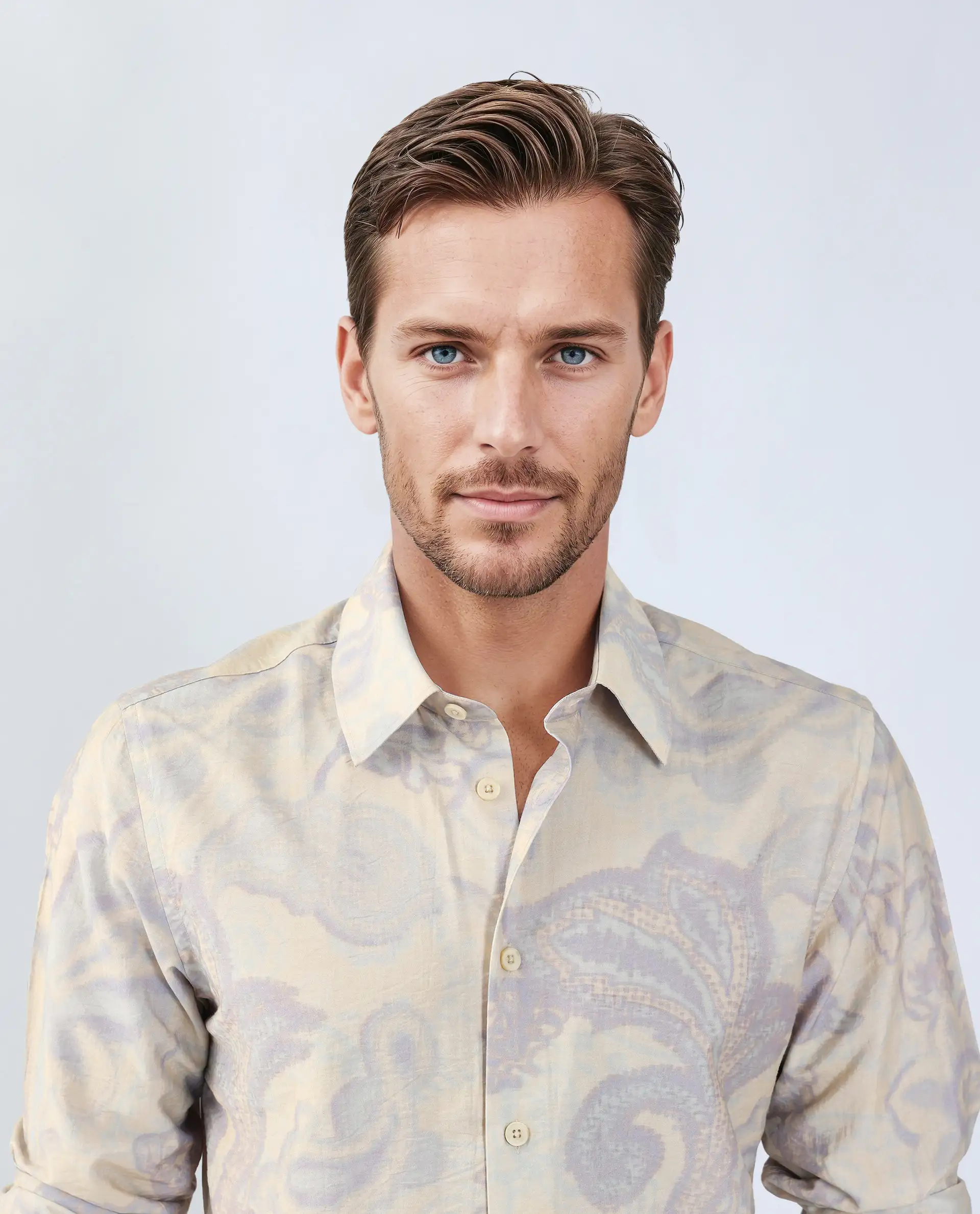 Rare Rabbit Men's Ami Beige Viscose Blend Abstract Print Relaxed Fit Full Sleeve Collared Shirt - Image 7