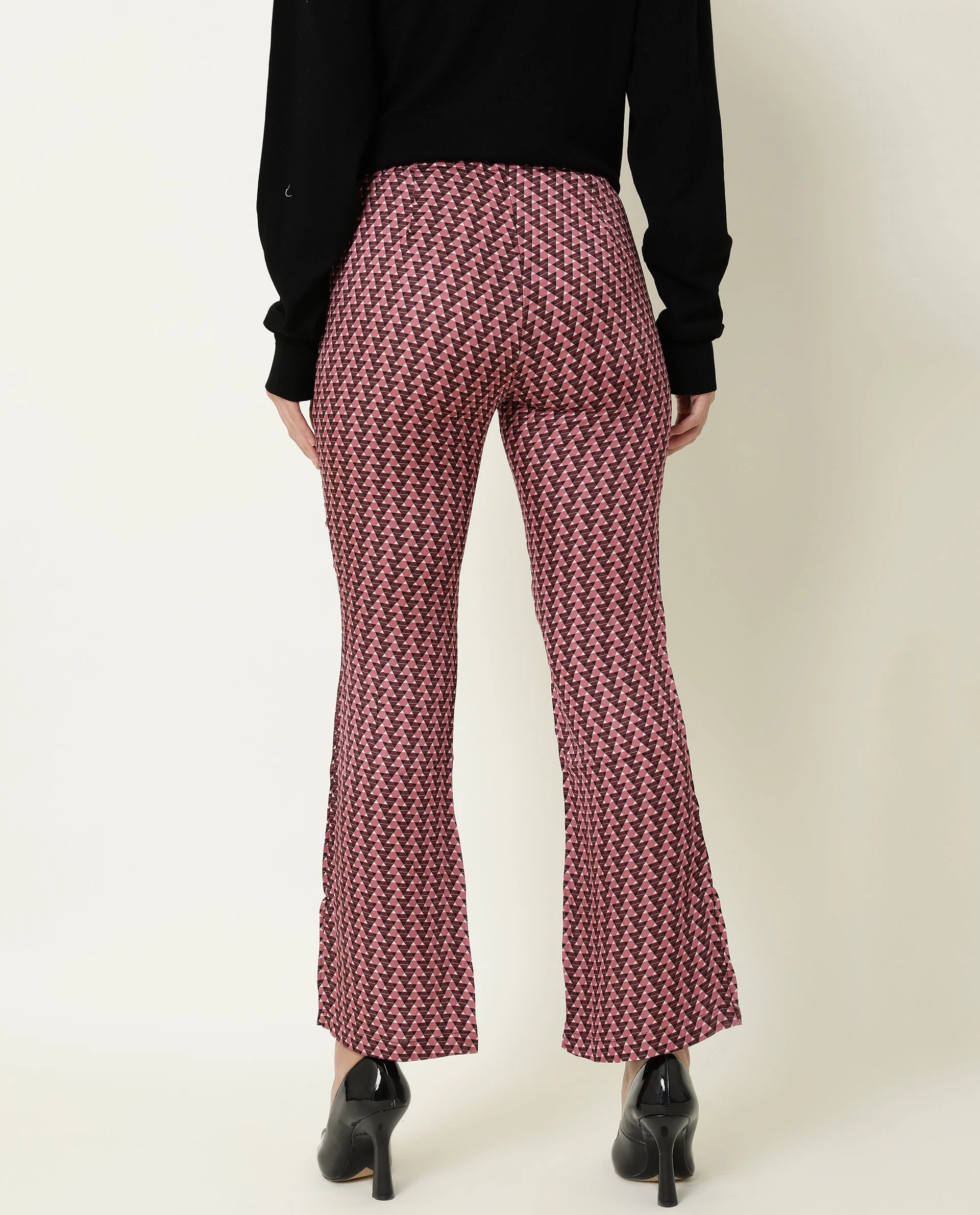 Rareism Women's Amilia Beige Viscose Geometric Print Ankle Length Bootcut Trouser - Image 7