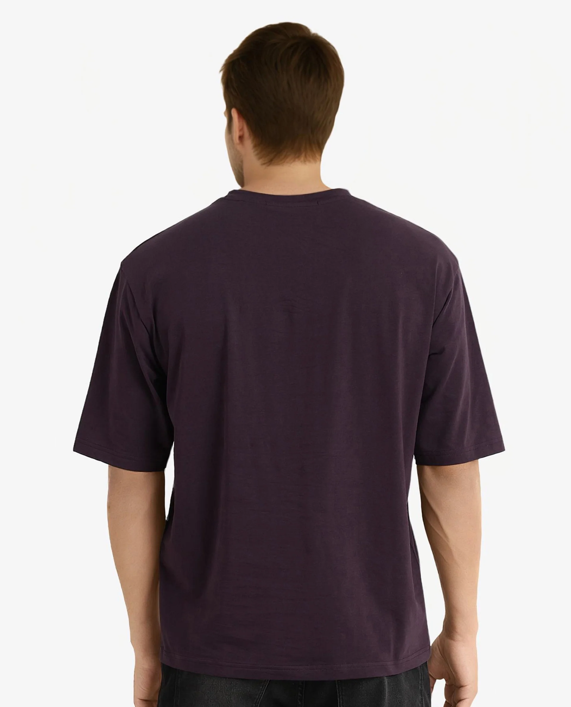 Rare Rabbit Men's Ammon Dark Purple Cotton Graphic Print Oversized Fit Half Sleeve Crew Neck T-Shirt - Image 4