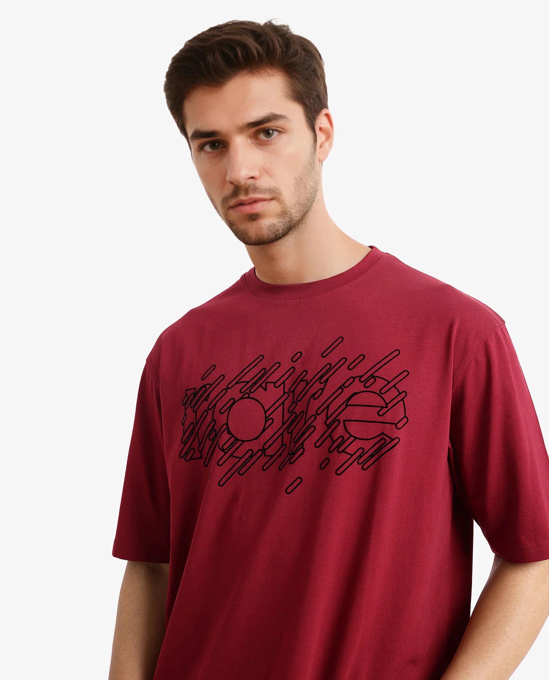 Rare Rabbit Men's Ammon Red Cotton Graphic Print Oversized Fit Half Sleeve Crew Neck T-Shirt - Image 6