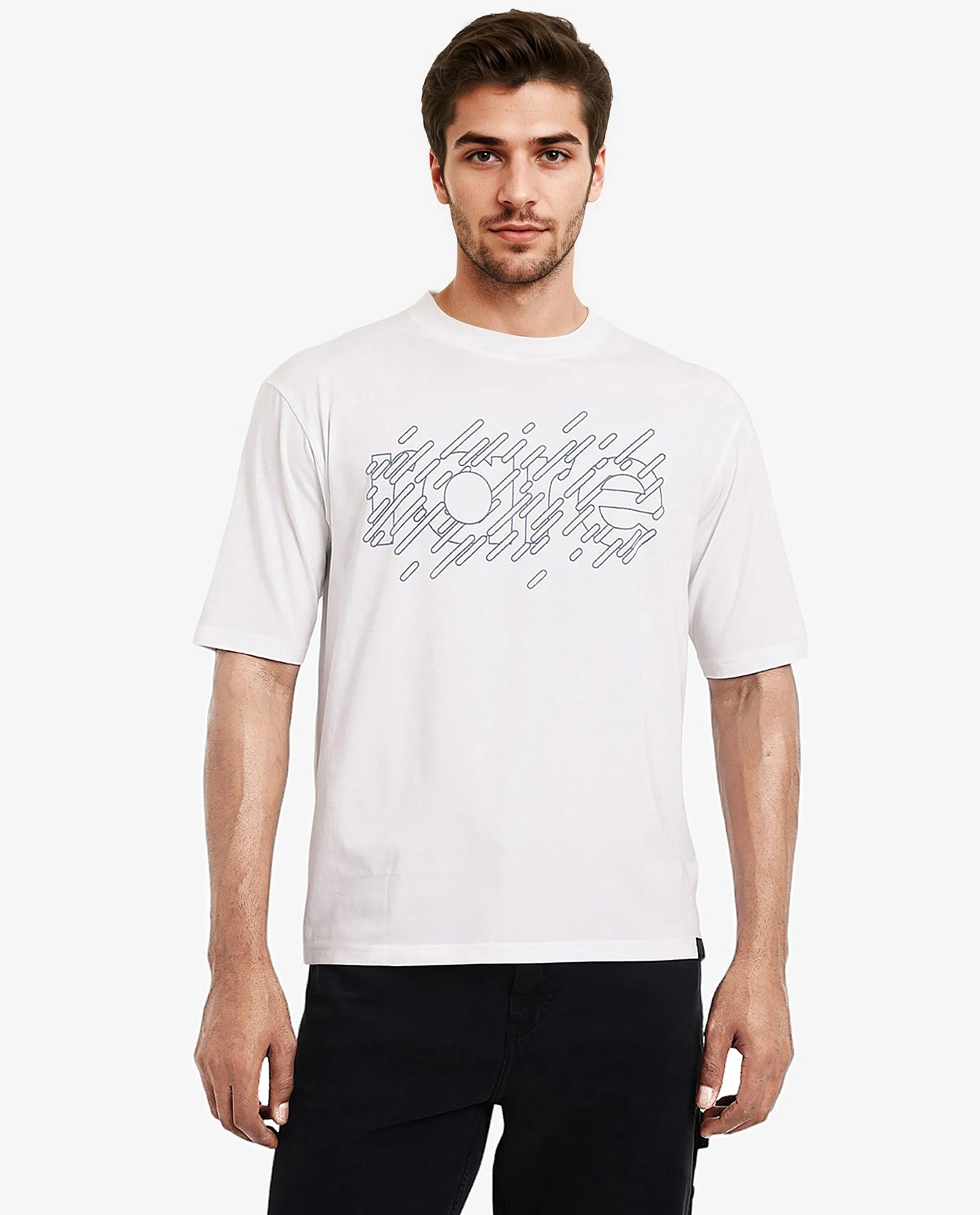 Rare Rabbit Men's Ammon Dark White Cotton Graphic Print Oversized Fit Half Sleeve Crew Neck T-Shirt - Image 4