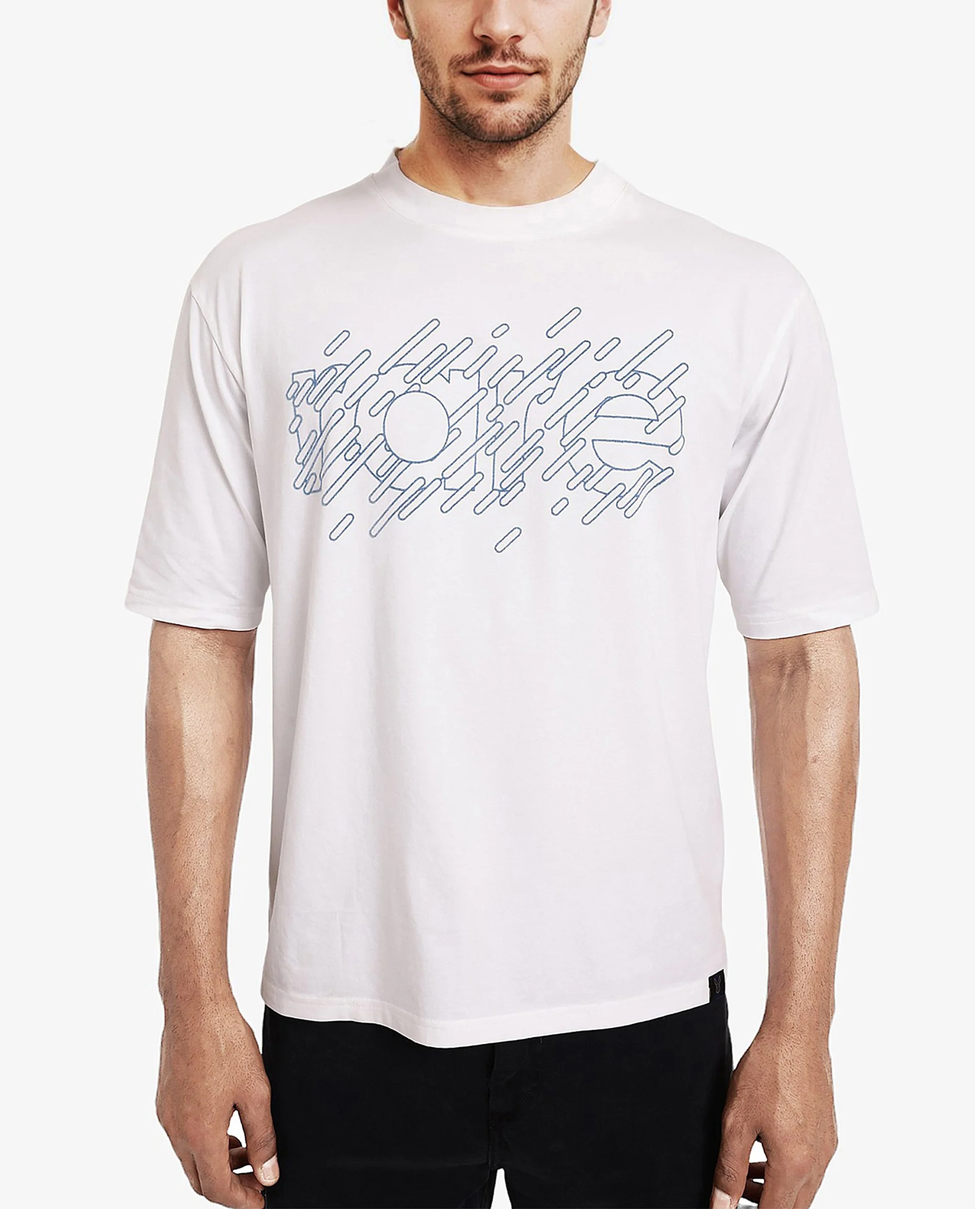Rare Rabbit Men's Ammon Dark White Cotton Graphic Print Oversized Fit Half Sleeve Crew Neck T-Shirt - Image 5