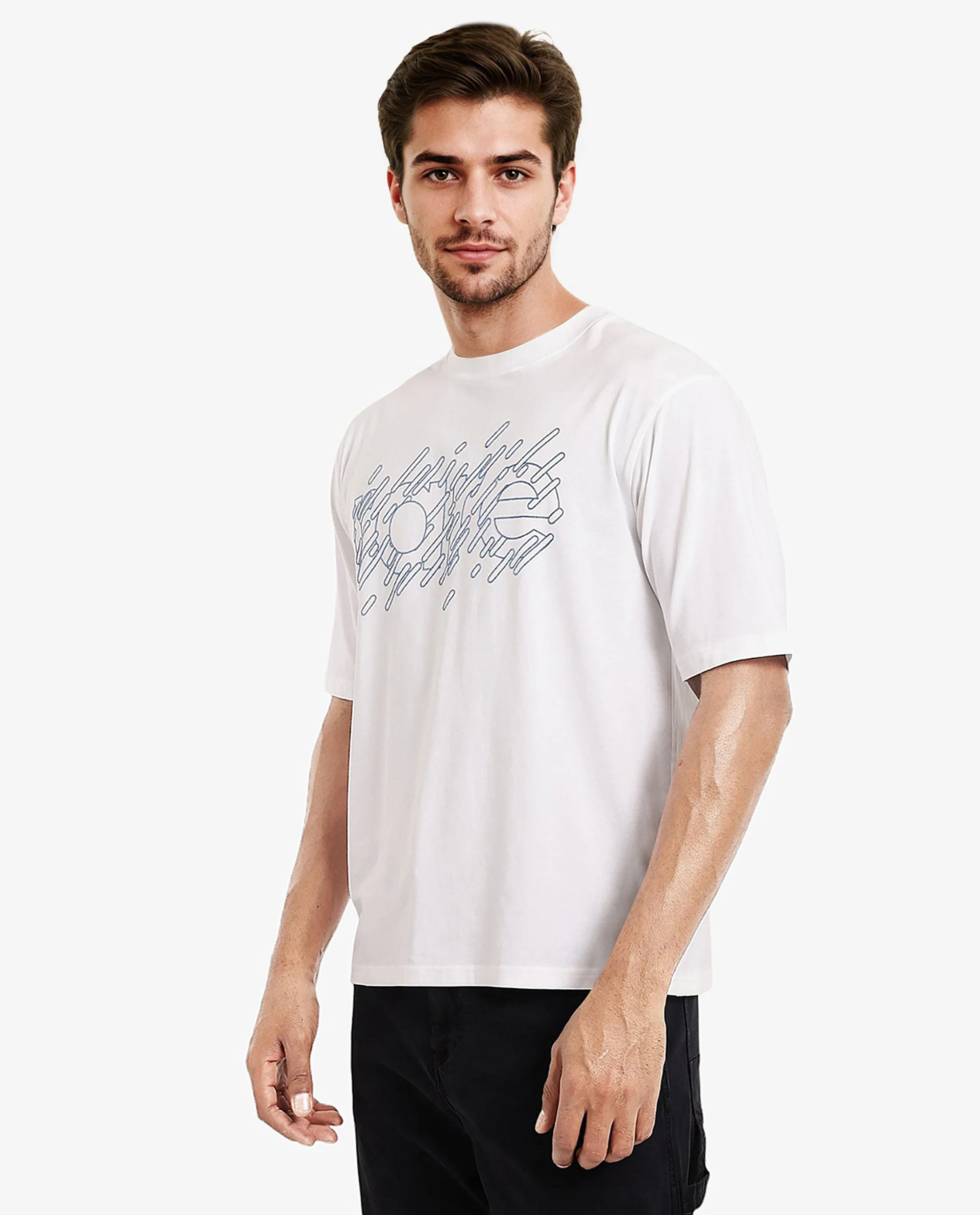 Rare Rabbit Men's Ammon Dark White Cotton Graphic Print Oversized Fit Half Sleeve Crew Neck T-Shirt - Image 7