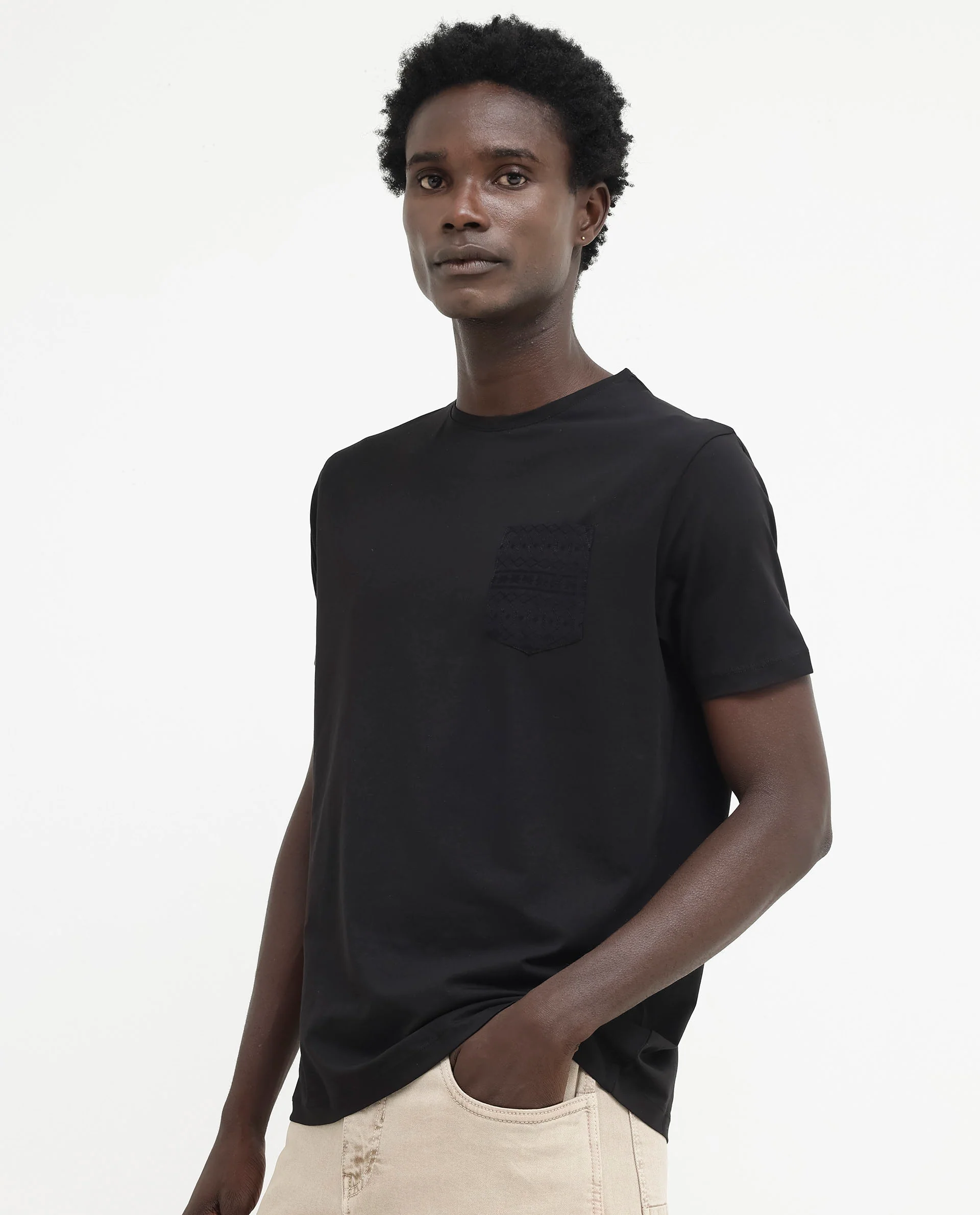 Rare Rabbit Men's Ammos Black Cotton Blend Plain Regular Fit Half Sleeve Crew Neck T-Shirt - Image 11