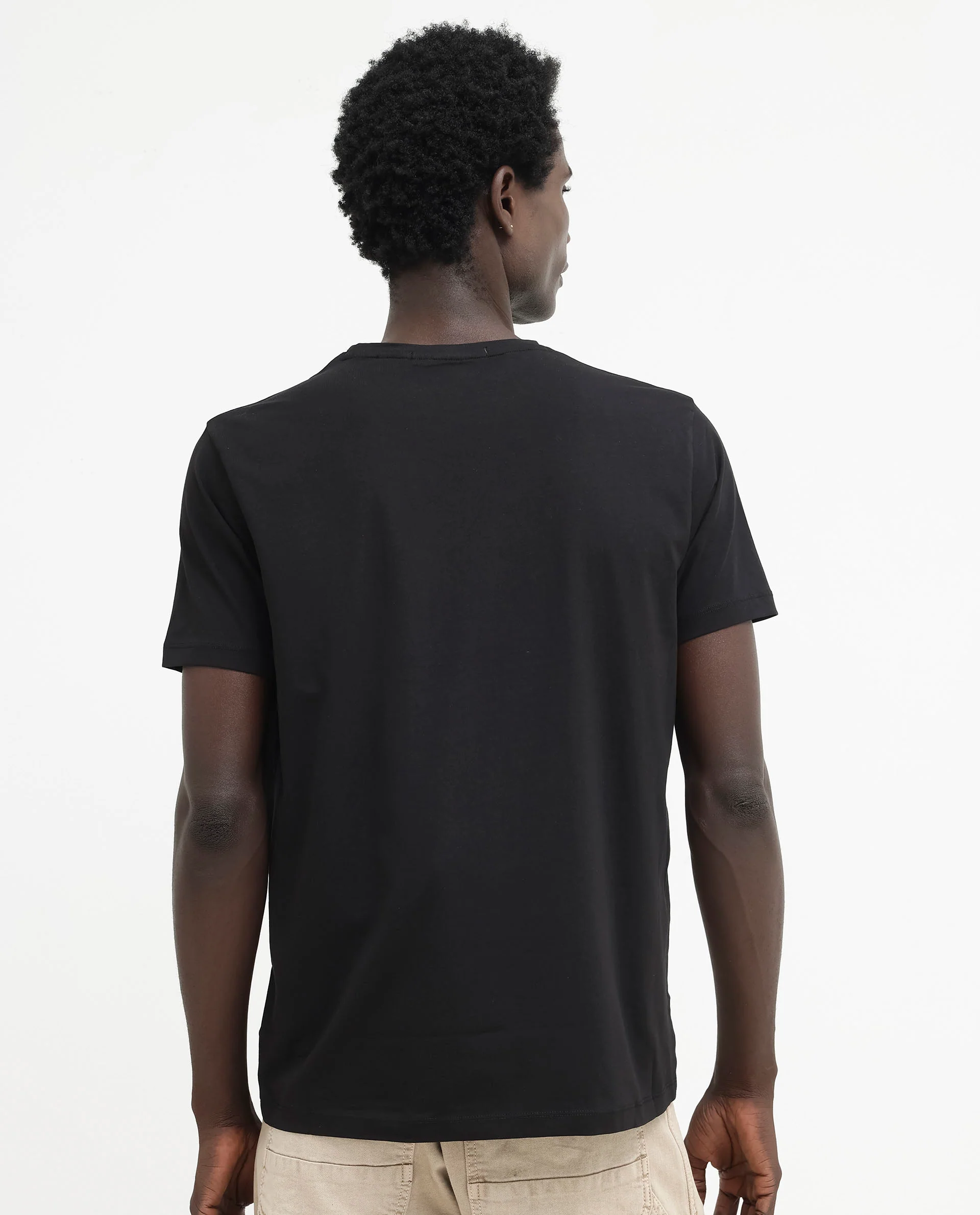 Rare Rabbit Men's Ammos Black Cotton Blend Plain Regular Fit Half Sleeve Crew Neck T-Shirt - Image 12