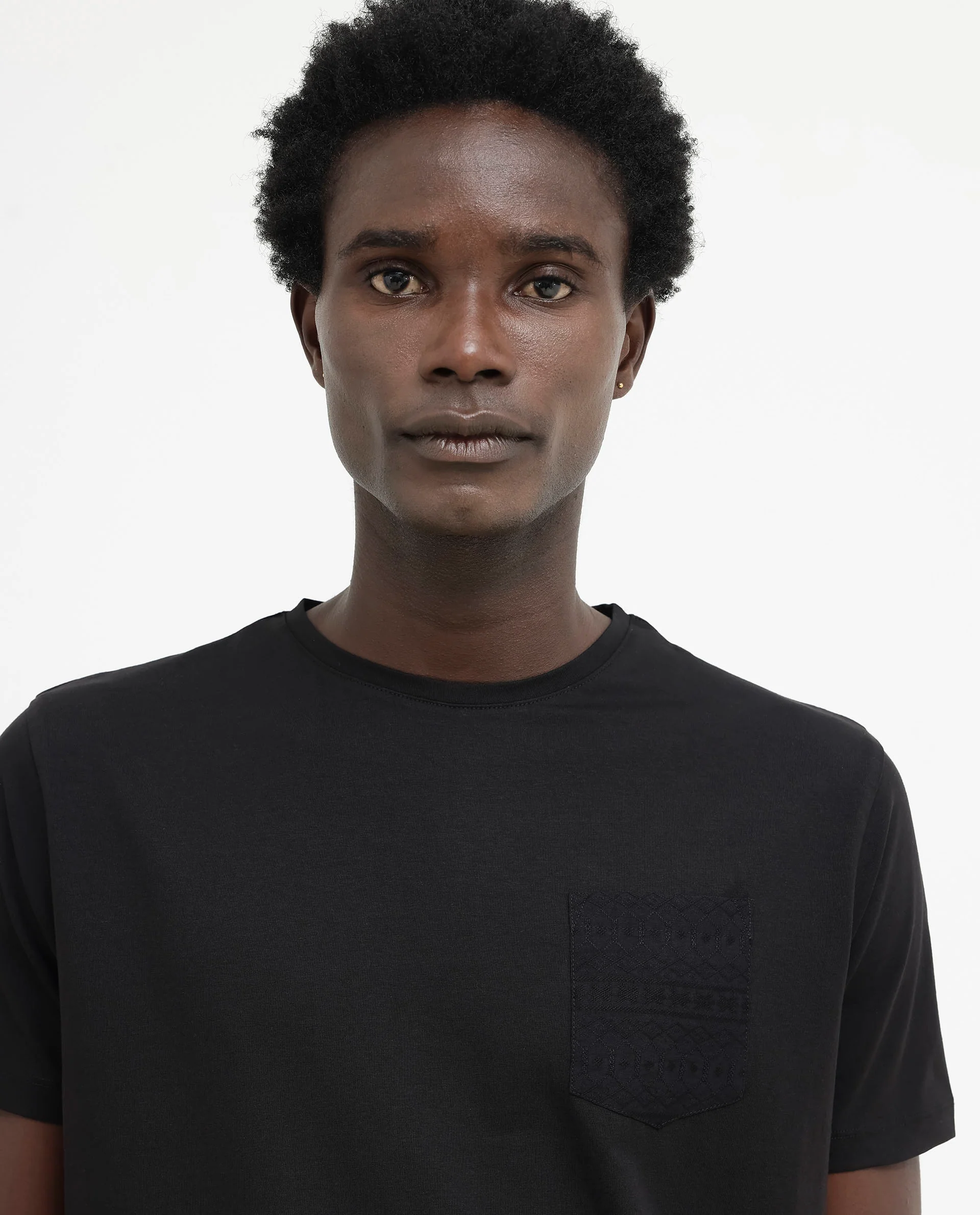 Rare Rabbit Men's Ammos Black Cotton Blend Plain Regular Fit Half Sleeve Crew Neck T-Shirt - Image 6