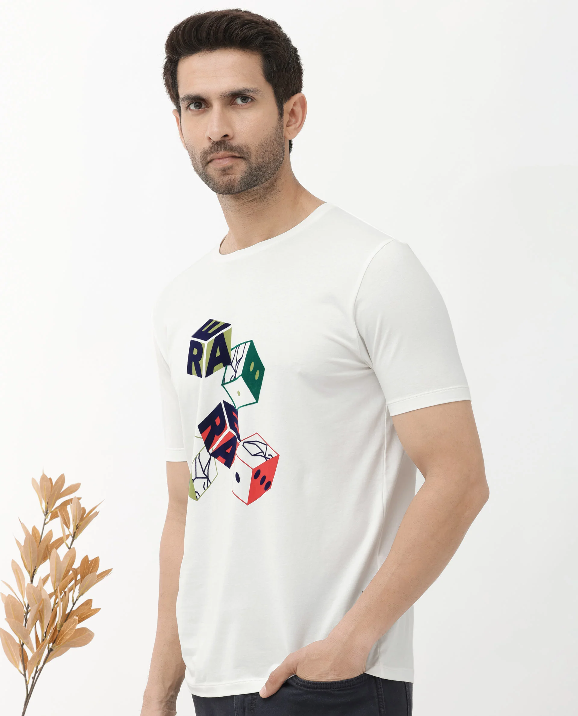 Rare Rabbit Articale Men's Amon Off White Cotton Polyester Fabric Half Sleeves Graphic Print T-Shirt - Image 7